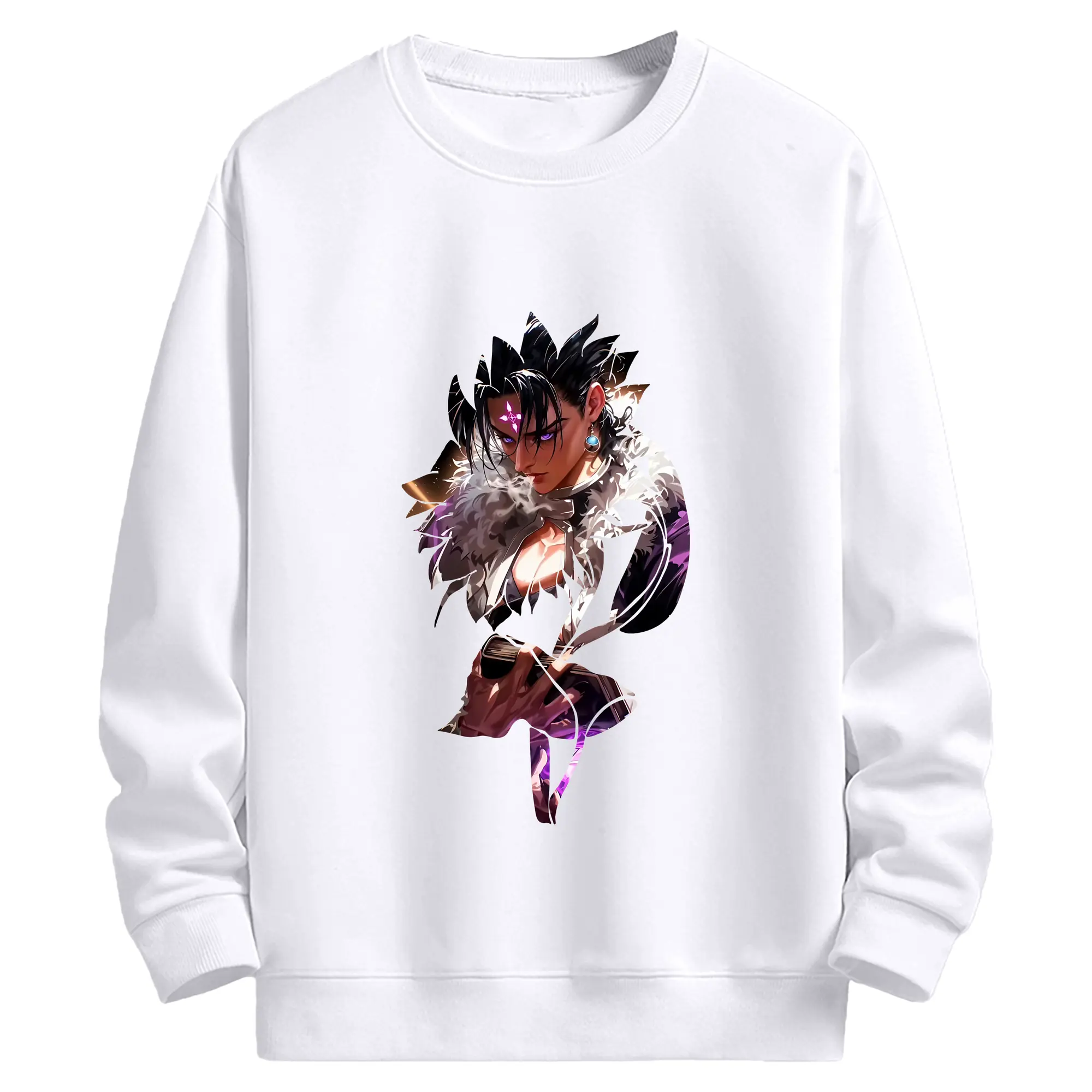 ハンター×ハンター グッズ クロロ＝ルシルフル - 高品質 クルーネック スウェット ・ コットン59％ ポリエステル41％ ・ ユニセックス 長袖 トレーナー ・ カジュアル デイリー スポーツ 散歩用