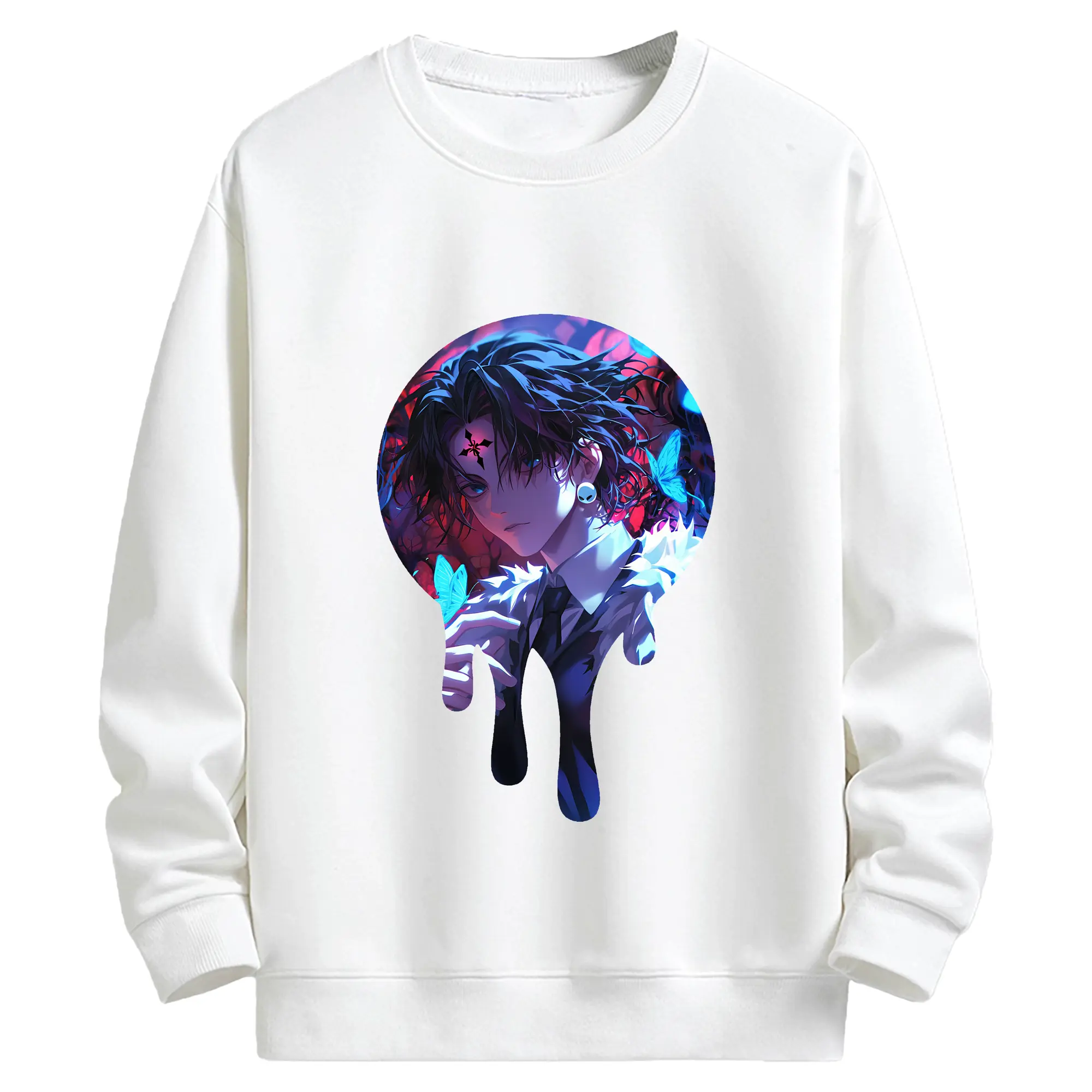 ハンター×ハンター グッズ クロロ＝ルシルフル - キッズ クルーネックスウェットシャツ ・ フロントプリント ・ 綿80％ ポリエステル20％ ・ 快適 通学 スポーツ 日常使い お散歩用