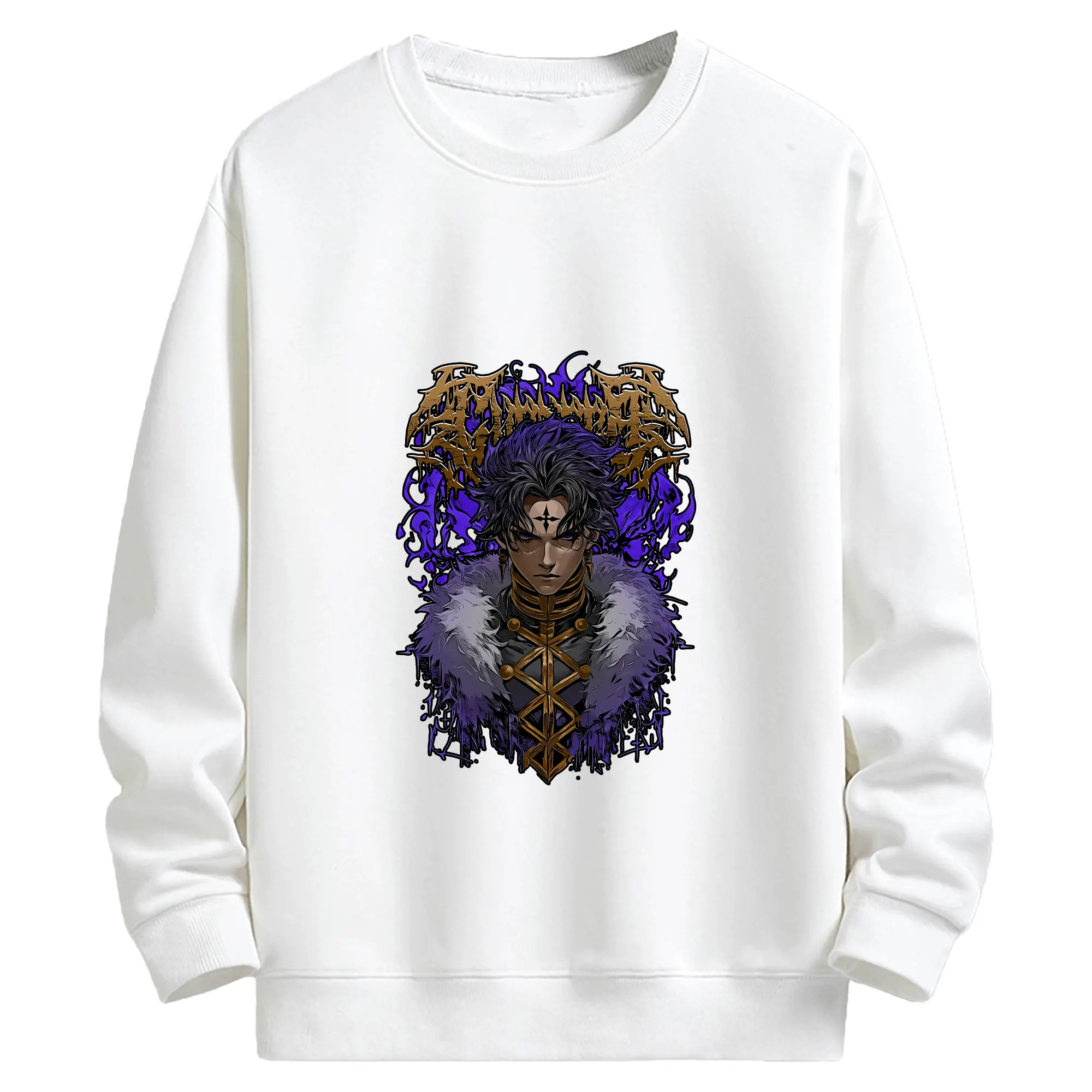 ハンター×ハンター グッズ クロロ＝ルシルフル - キッズ クルーネックスウェットシャツ ・ フロントプリント ・ 綿80％ ポリエステル20％ ・ 快適 通学 スポーツ 日常使い お散歩用