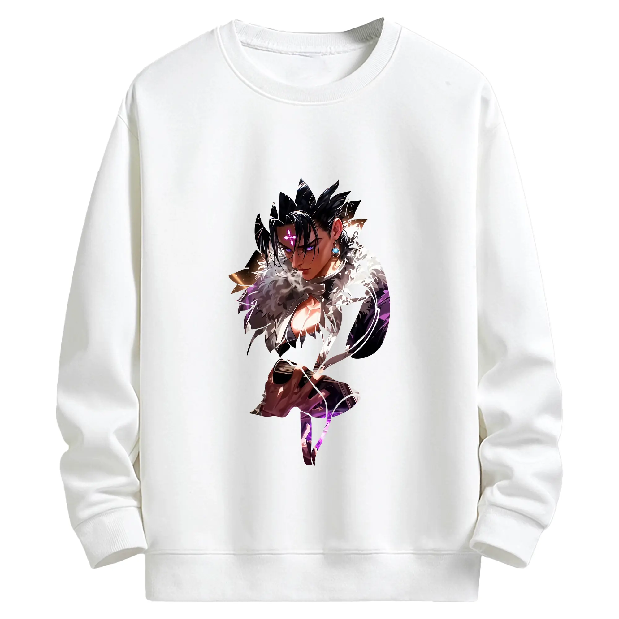 ハンター×ハンター グッズ クロロ＝ルシルフル - キッズ クルーネックスウェットシャツ ・ フロントプリント ・ 綿80％ ポリエステル20％ ・ 快適 通学 スポーツ 日常使い お散歩用