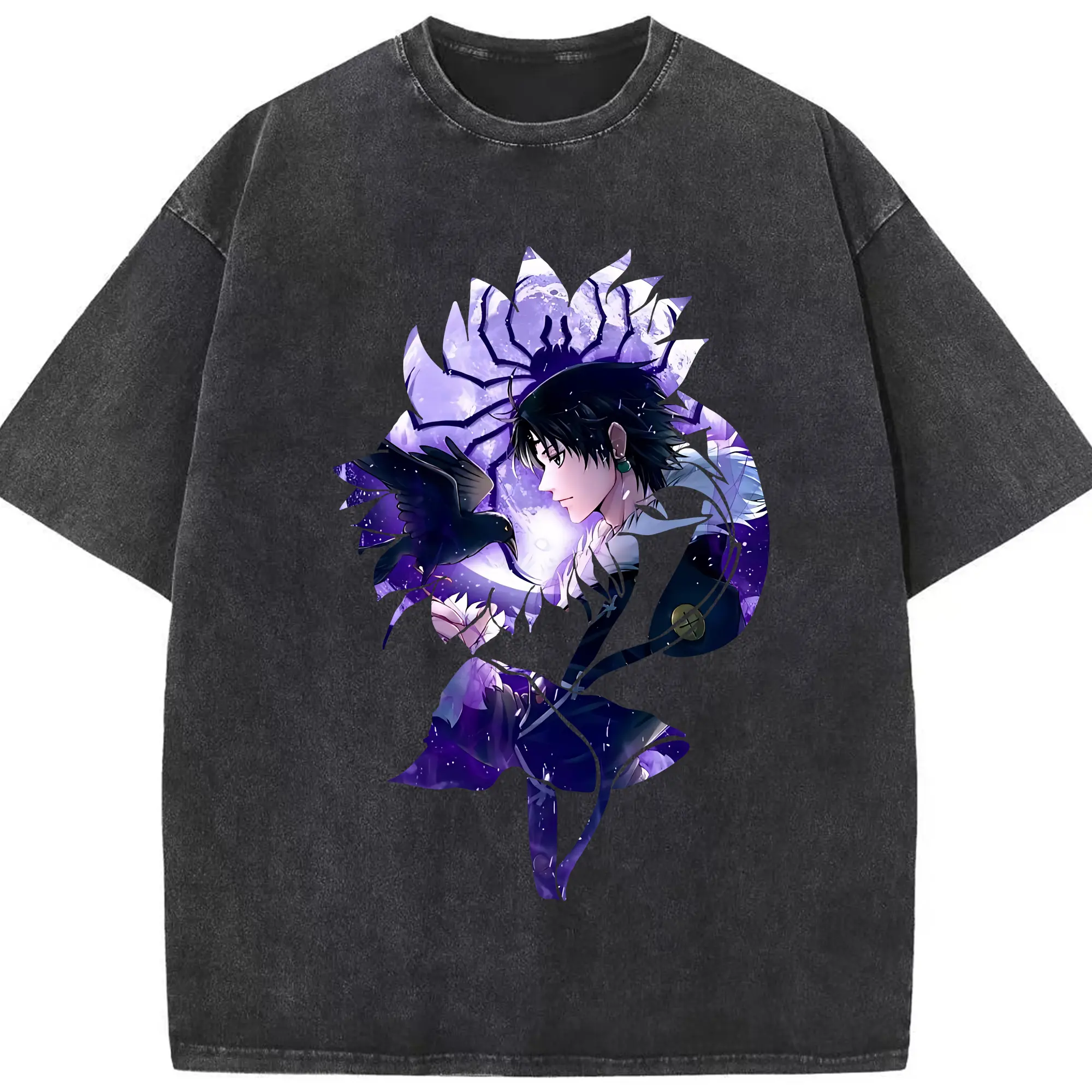 ハンター×ハンター グッズ クロロ＝ルシルフル - 綿100％ ヴィンテージ風 半袖Tシャツ ・ フロントプリント ・ 柔らか肌触り ・ 通気性 快適 ・ スポーツ カジュアル 外出用