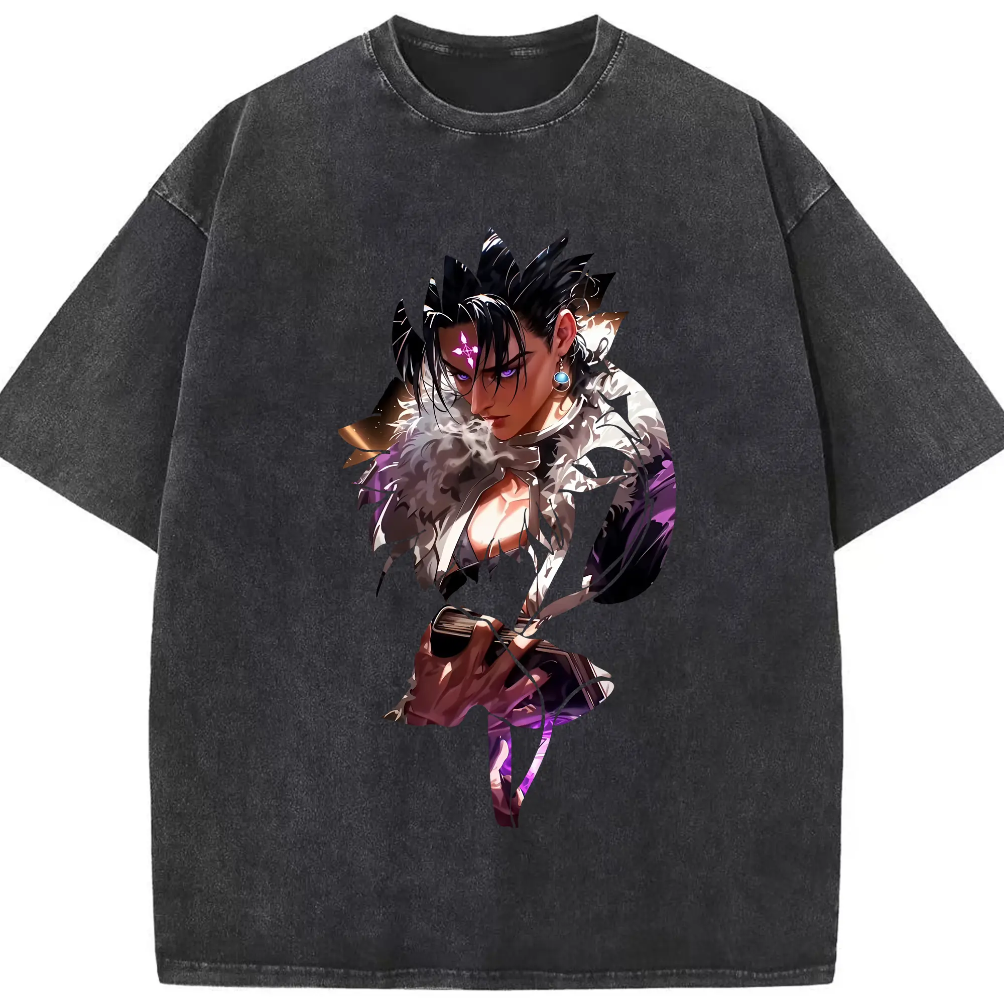 ハンター×ハンター グッズ クロロ＝ルシルフル - 綿100％ ヴィンテージ風 半袖Tシャツ ・ フロントプリント ・ 柔らか肌触り ・ 通気性 快適 ・ スポーツ カジュアル 外出用