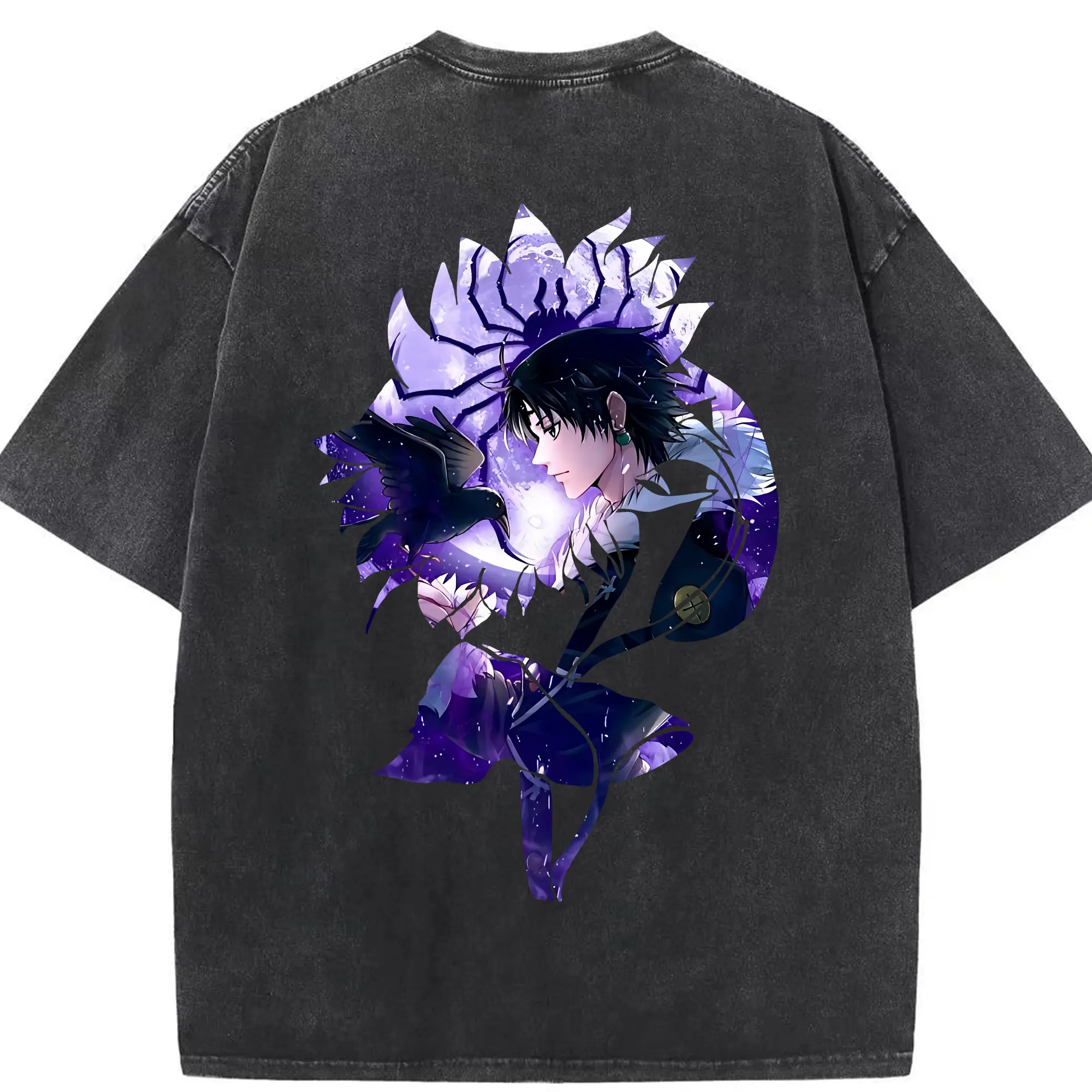 ハンター×ハンター グッズ クロロ＝ルシルフル - 綿100％ ヴィンテージ風 半袖Tシャツ ・ 背面プリント ・ 柔らか肌触り ・ 通気性 快適 ・ スポーツ カジュアル 外出用