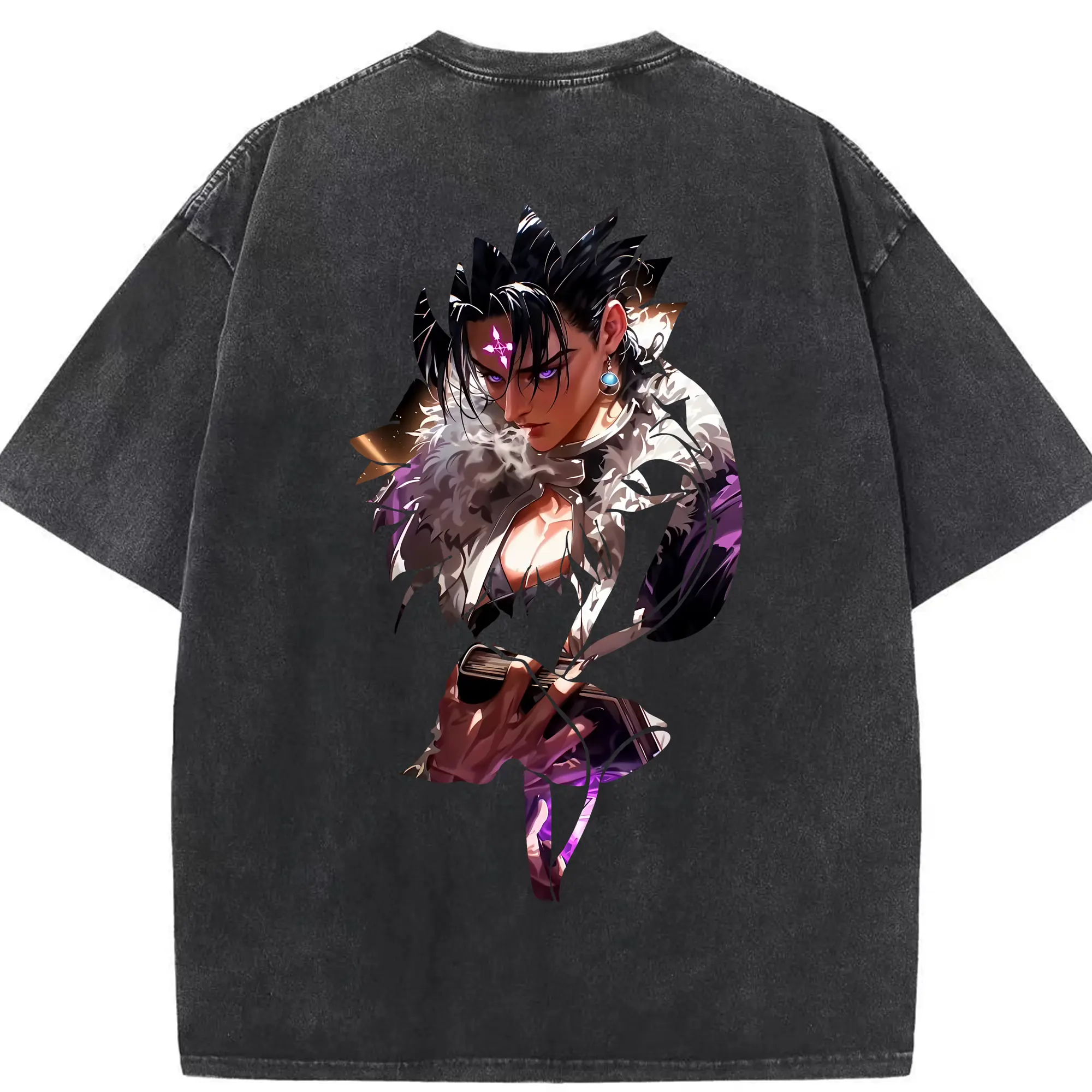 ハンター×ハンター グッズ クロロ＝ルシルフル - 綿100％ ヴィンテージ風 半袖Tシャツ ・ 背面プリント ・ 柔らか肌触り ・ 通気性 快適 ・ スポーツ カジュアル 外出用