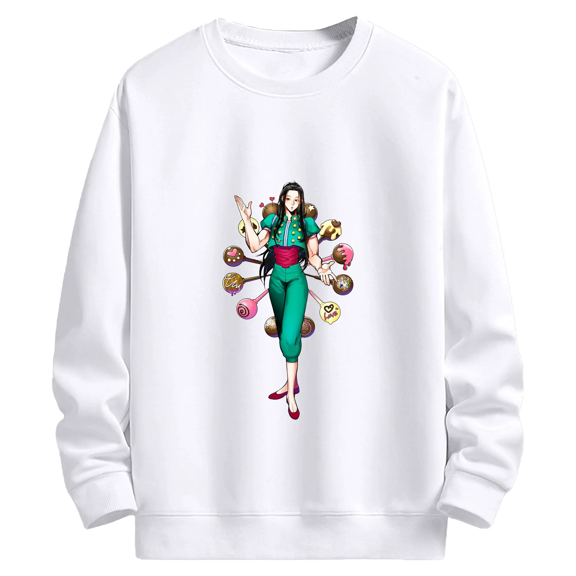 ハンター×ハンター グッズ イルミ＝ゾルディック - 高品質 クルーネック スウェット ・ コットン59％ ポリエステル41％ ・ ユニセックス 長袖 トレーナー ・ カジュアル デイリー スポーツ 散歩用