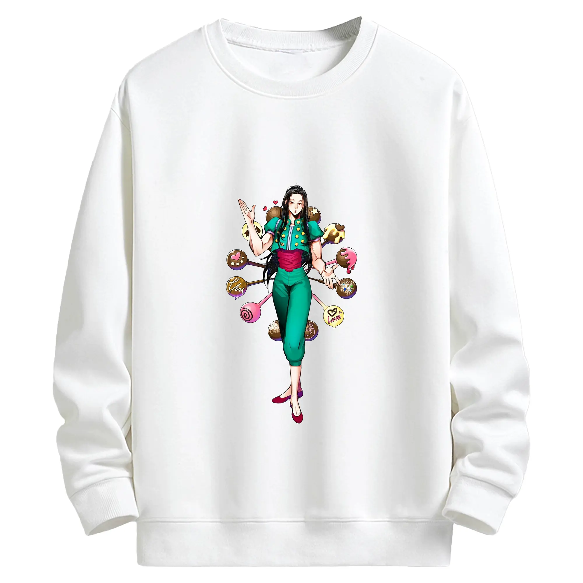 ハンター×ハンター グッズ イルミ＝ゾルディック - キッズ クルーネックスウェットシャツ ・ フロントプリント ・ 綿80％ ポリエステル20％ ・ 快適 通学 スポーツ 日常使い お散歩用