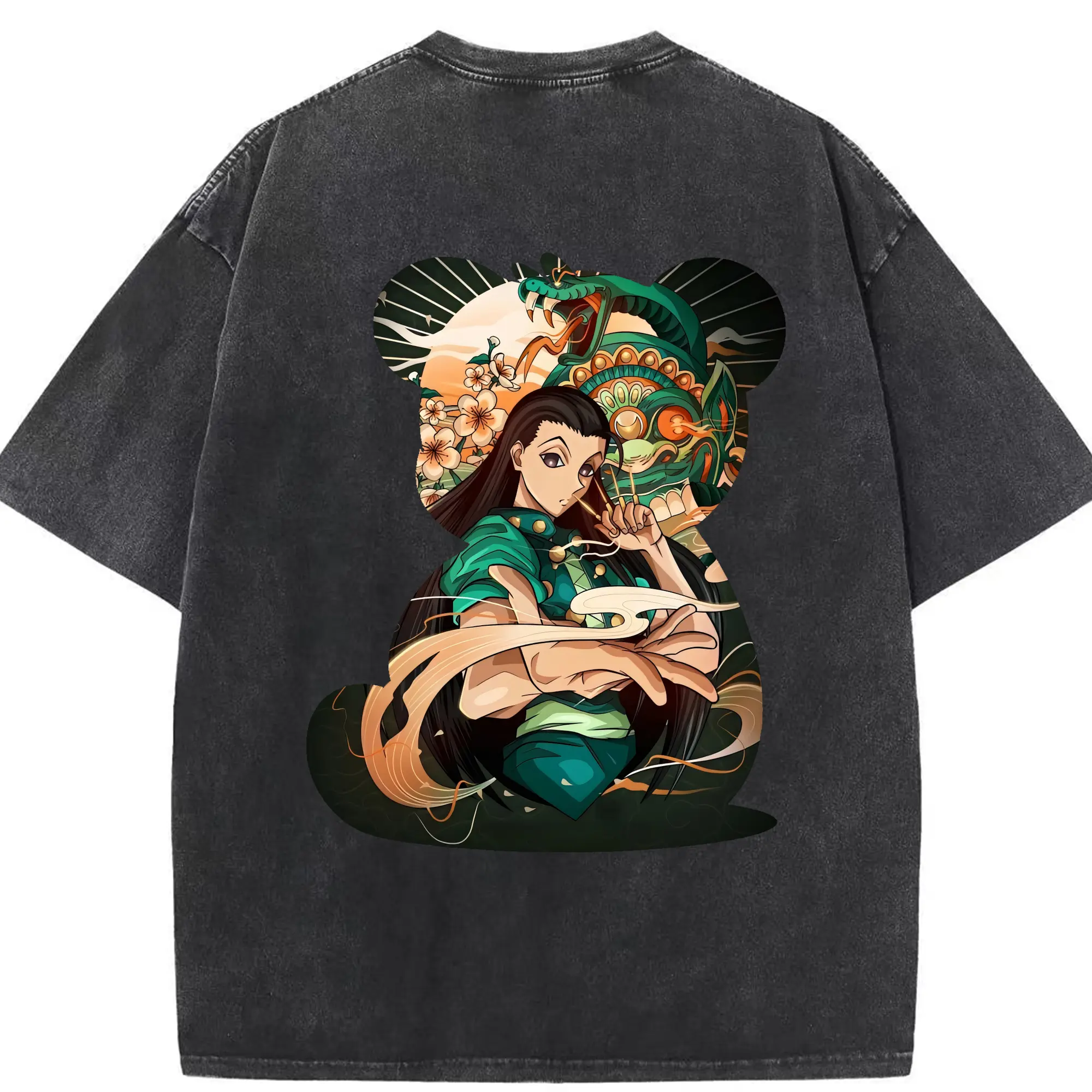 ハンター×ハンター グッズ イルミ＝ゾルディック - 綿100％ ヴィンテージ風 半袖Tシャツ ・ 背面プリント ・ 柔らか肌触り ・ 通気性 快適 ・ スポーツ カジュアル 外出用