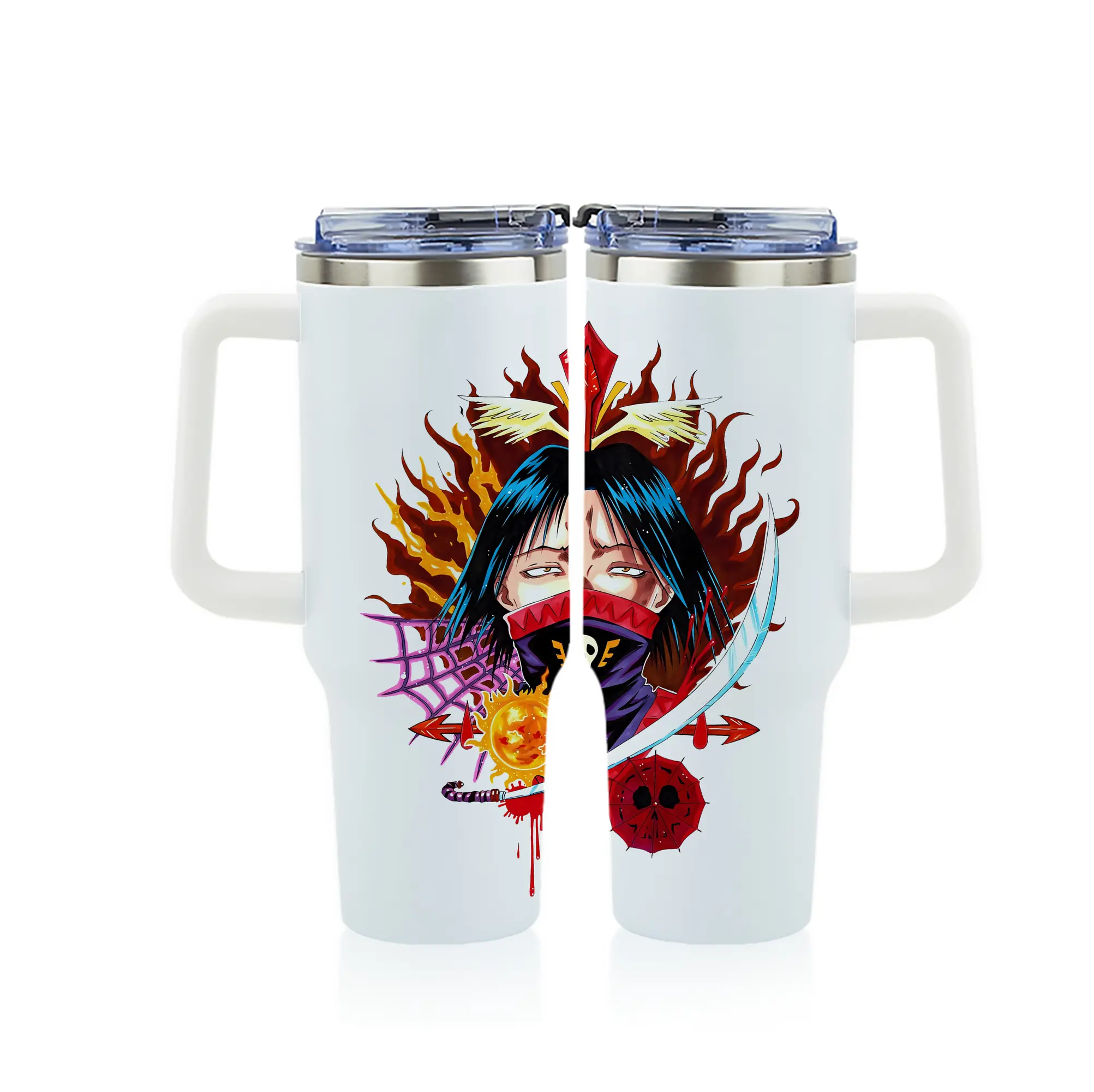 ハンター×ハンター グッズ フェイタン＝ポートオ - 1200mL フルプリント車用タンブラー ・ 304ステンレス 内側 ・ 201ステンレス 外側 ・ 保温 保冷 ・ 通勤 ドライブ アウトドア用