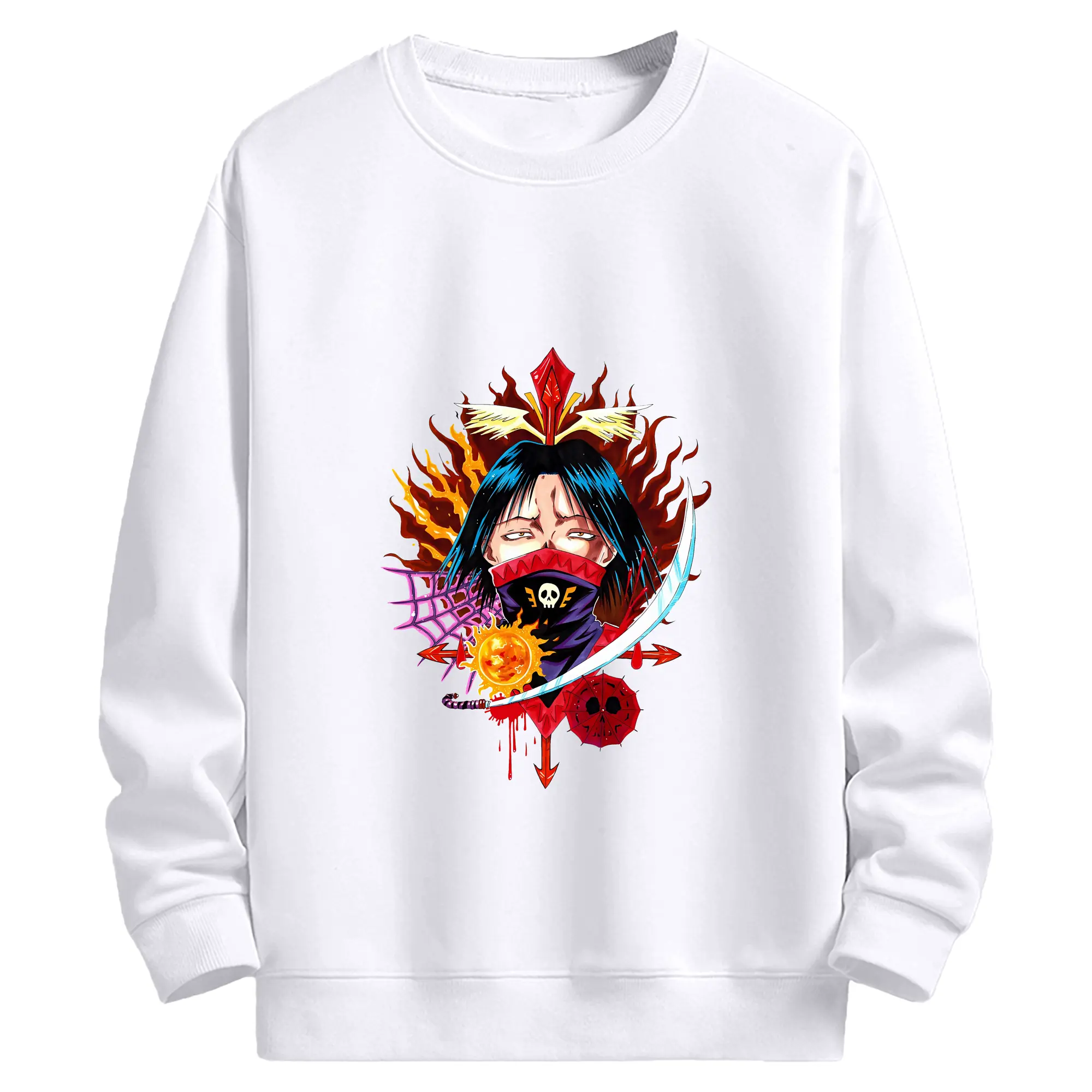 ハンター×ハンター グッズ フェイタン＝ポートオ - 高品質 クルーネック スウェット ・ コットン59％ ポリエステル41％ ・ ユニセックス 長袖 トレーナー ・ カジュアル デイリー スポーツ 散歩用