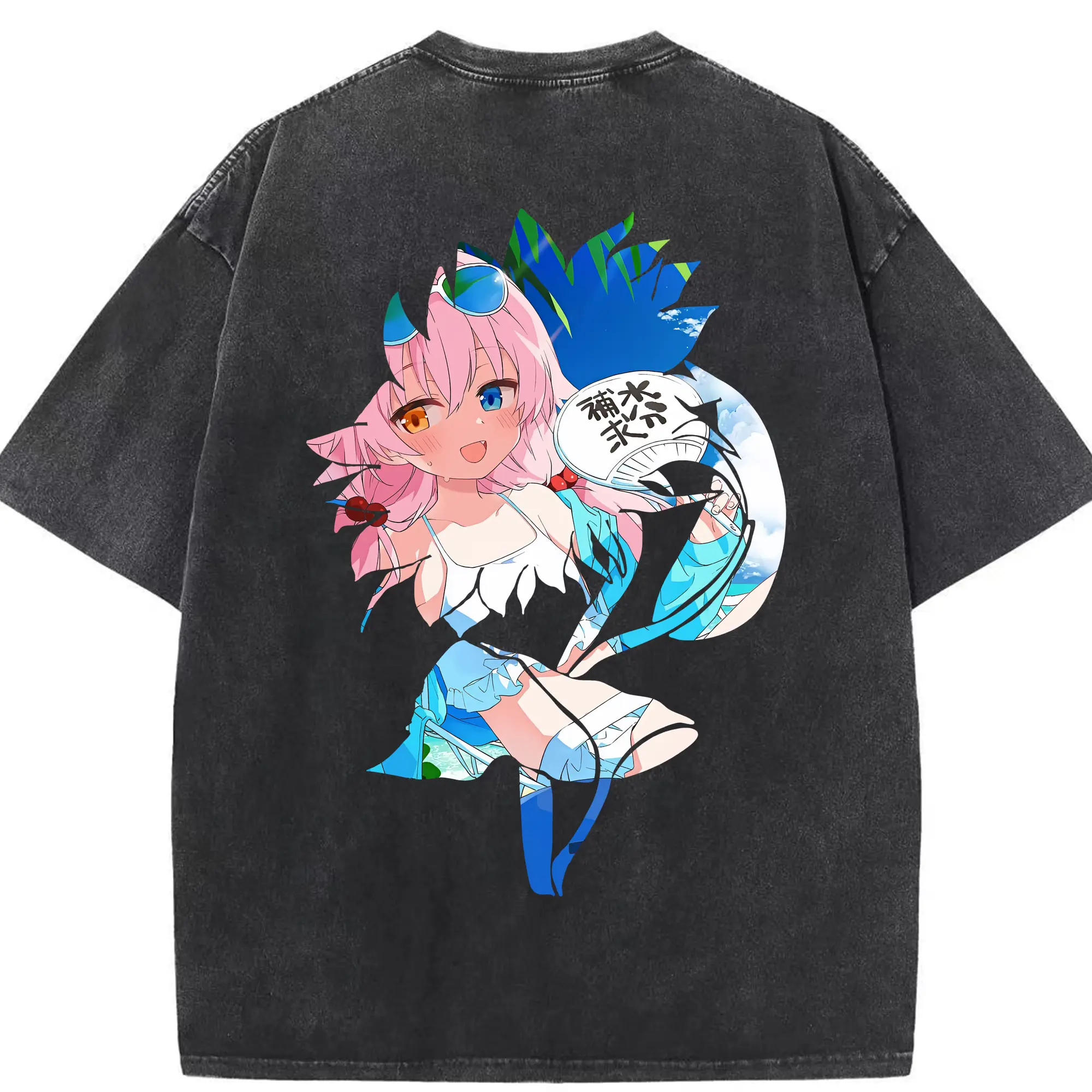 ブルーアーカイブ グッズ 小鳥遊ホシノ - 綿100％ ヴィンテージ風 半袖Tシャツ ・ 背面プリント ・ 柔らか肌触り ・ 通気性 快適 ・ スポーツ カジュアル 外出用