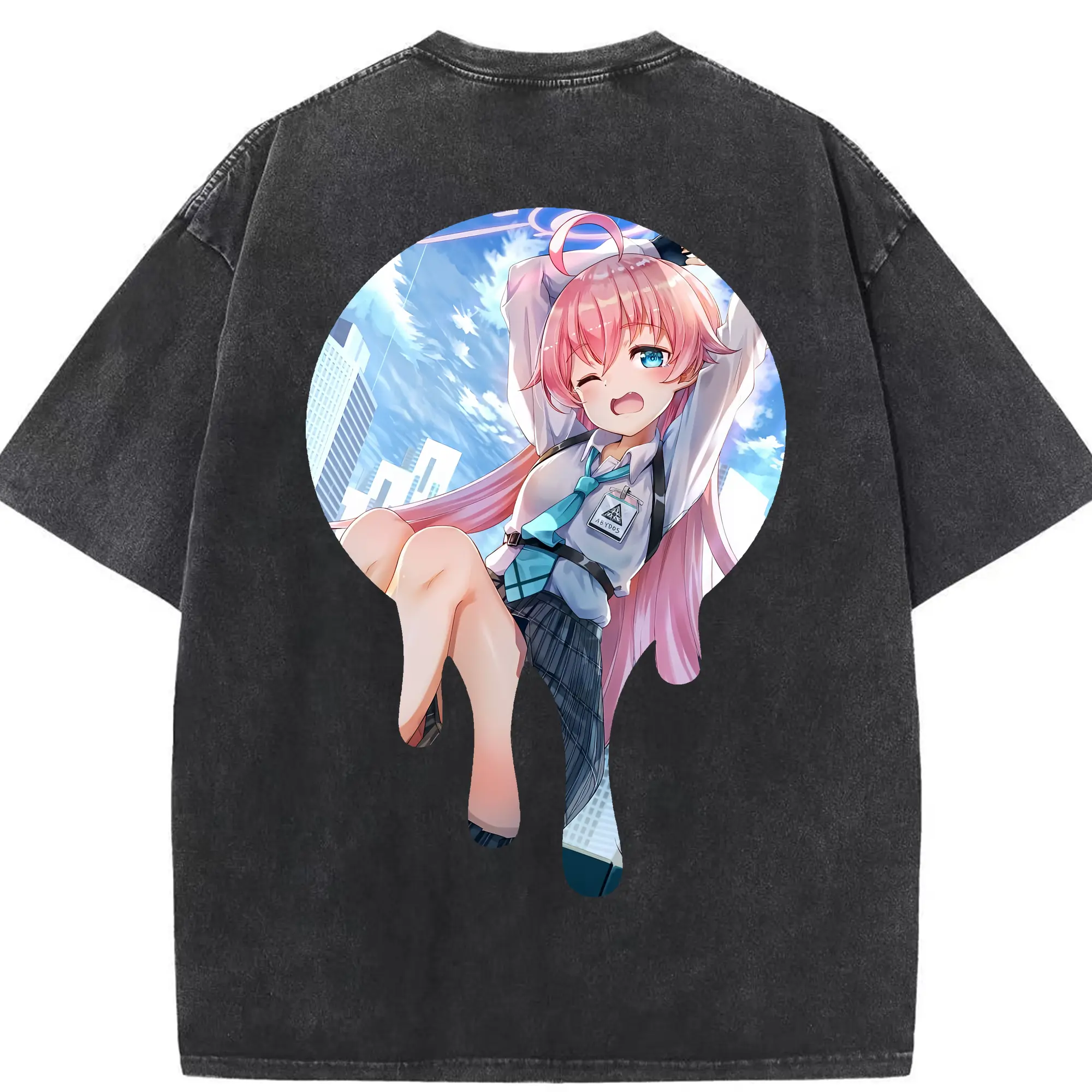ブルーアーカイブ グッズ 小鳥遊ホシノ - 綿100％ ヴィンテージ風 半袖Tシャツ ・ 背面プリント ・ 柔らか肌触り ・ 通気性 快適 ・ スポーツ カジュアル 外出用