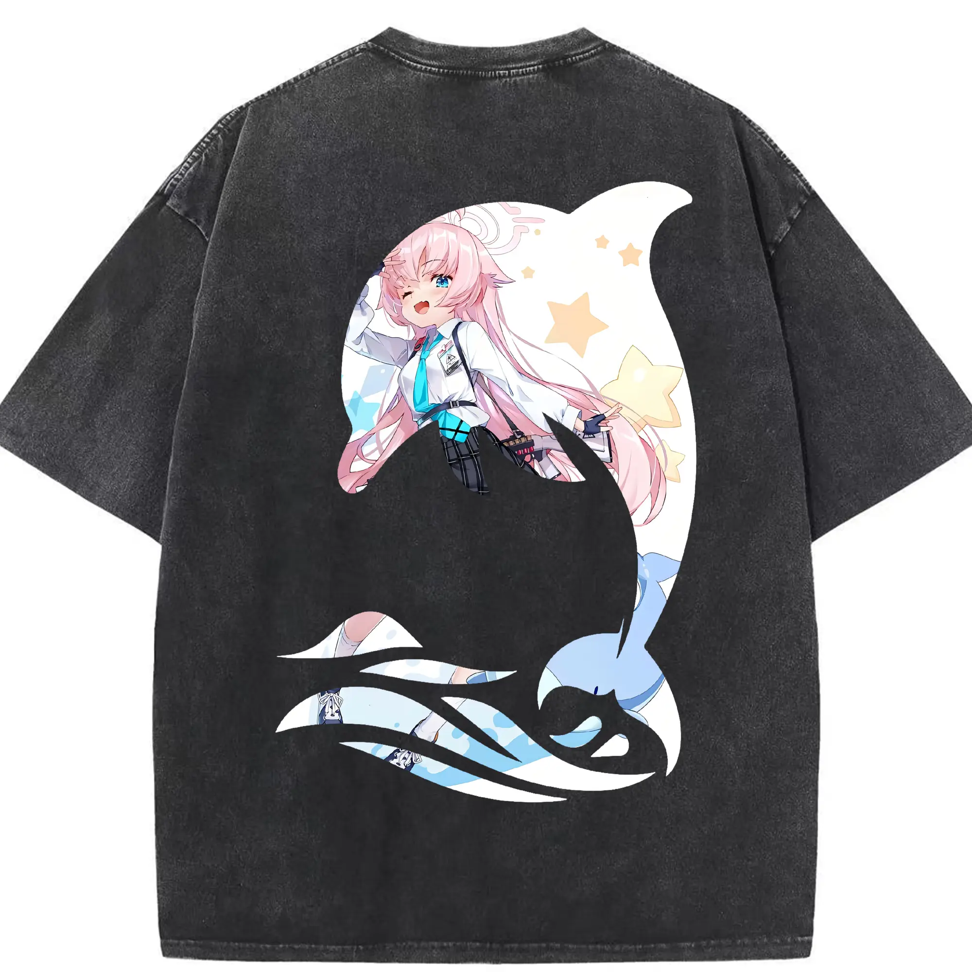 ブルーアーカイブ グッズ 小鳥遊ホシノ - 綿100％ ヴィンテージ風 半袖Tシャツ ・ 背面プリント ・ 柔らか肌触り ・ 通気性 快適 ・ スポーツ カジュアル 外出用