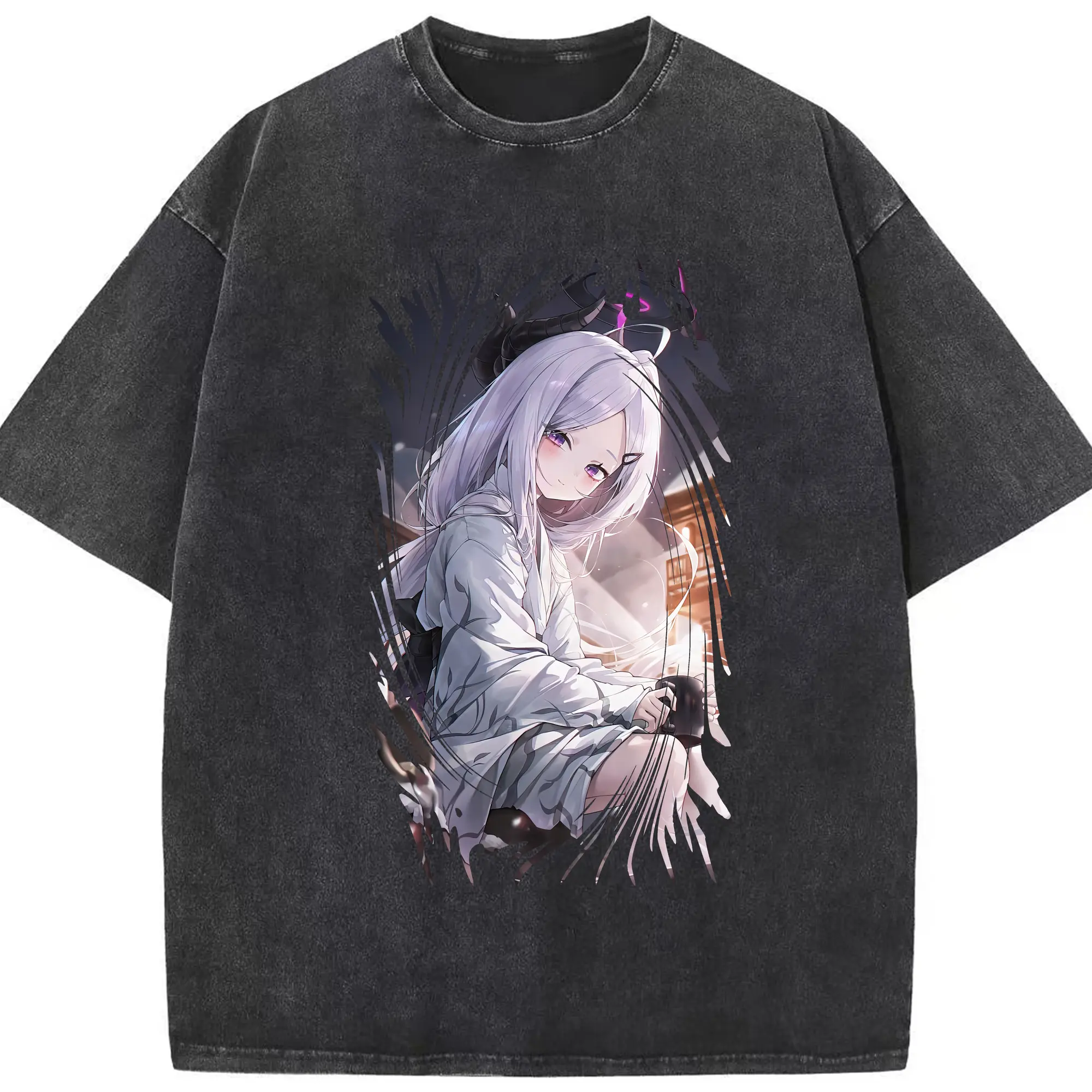 ブルーアーカイブ グッズ 空崎ヒナ - 綿100％ ヴィンテージ風 半袖Tシャツ ・ フロントプリント ・ 柔らか肌触り ・ 通気性 快適 ・ スポーツ カジュアル 外出用