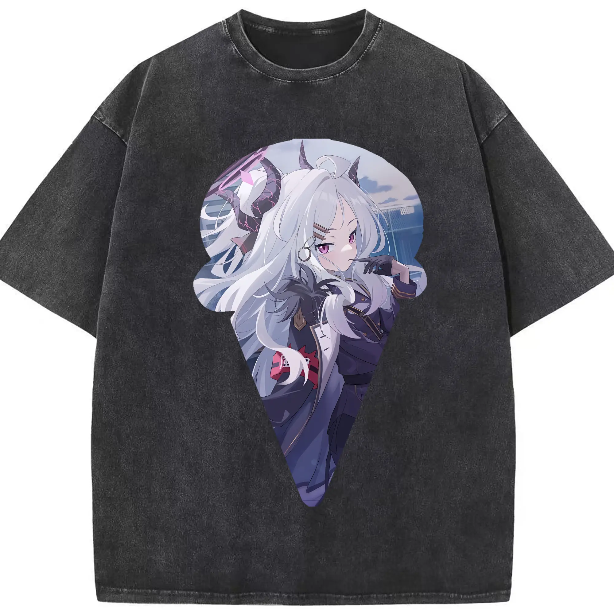 ブルーアーカイブ グッズ 空崎ヒナ - 綿100％ ヴィンテージ風 半袖Tシャツ ・ フロントプリント ・ 柔らか肌触り ・ 通気性 快適 ・ スポーツ カジュアル 外出用