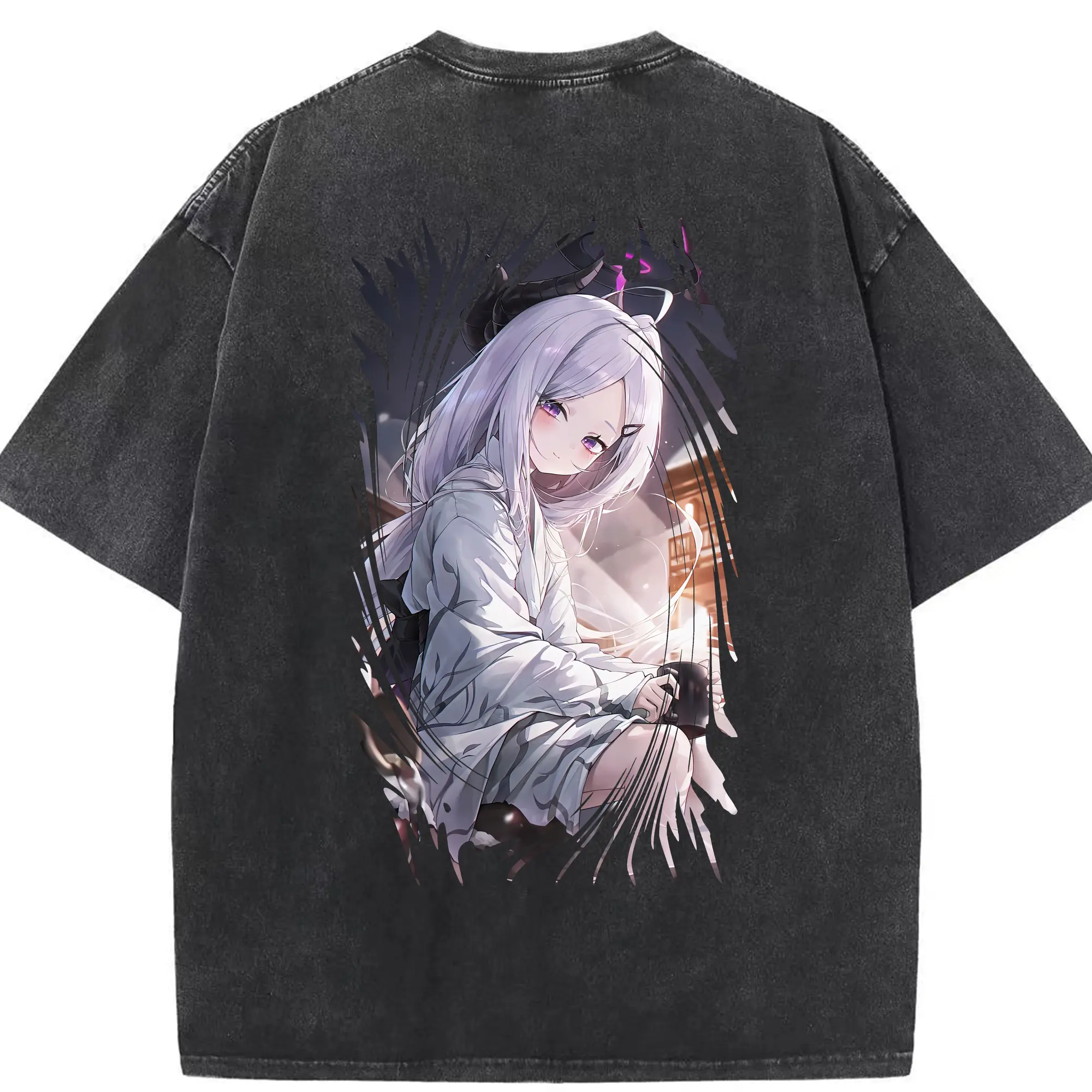 ブルーアーカイブ グッズ 空崎ヒナ - 綿100％ ヴィンテージ風 半袖Tシャツ ・ 背面プリント ・ 柔らか肌触り ・ 通気性 快適 ・ スポーツ カジュアル 外出用