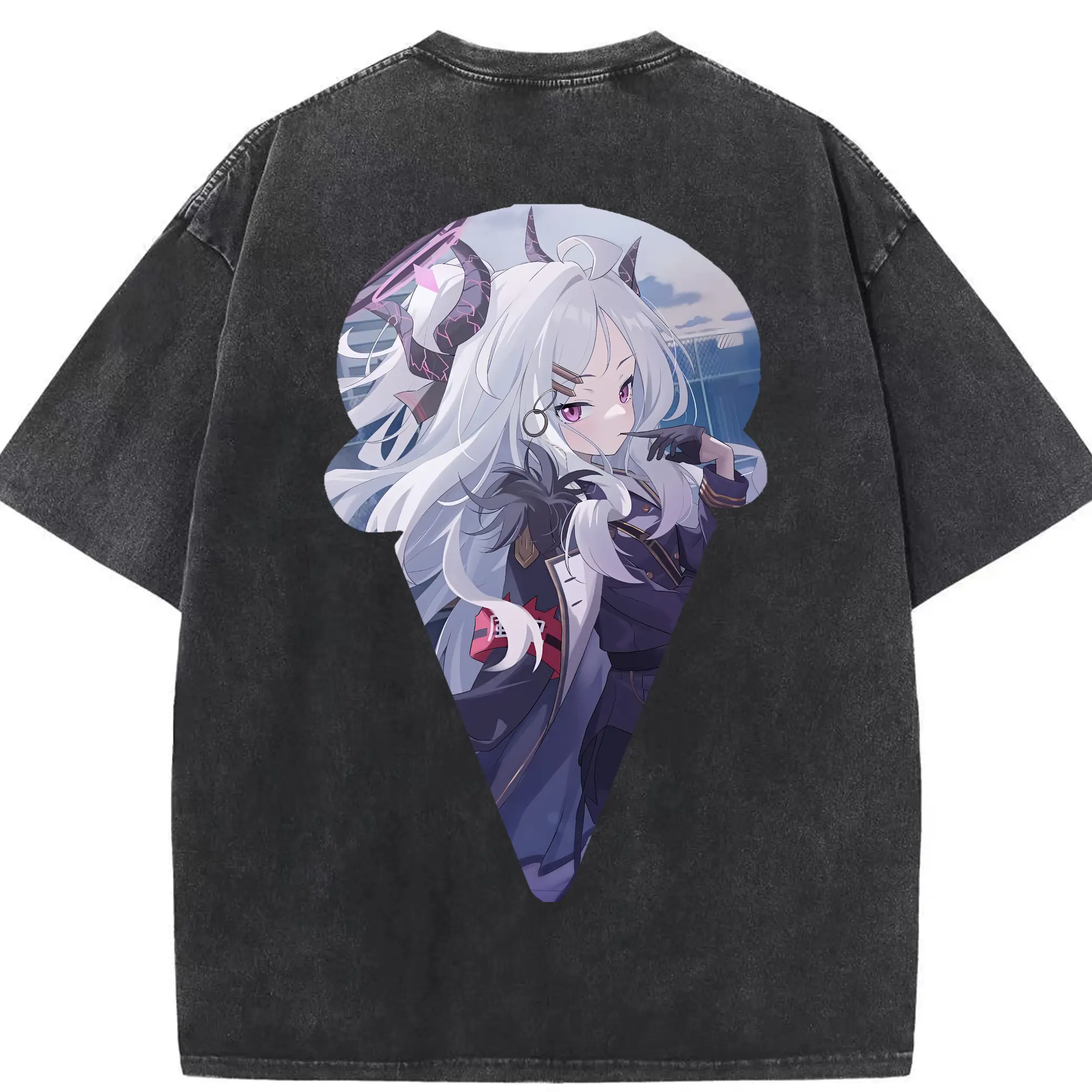 ブルーアーカイブ グッズ 空崎ヒナ - 綿100％ ヴィンテージ風 半袖Tシャツ ・ 背面プリント ・ 柔らか肌触り ・ 通気性 快適 ・ スポーツ カジュアル 外出用