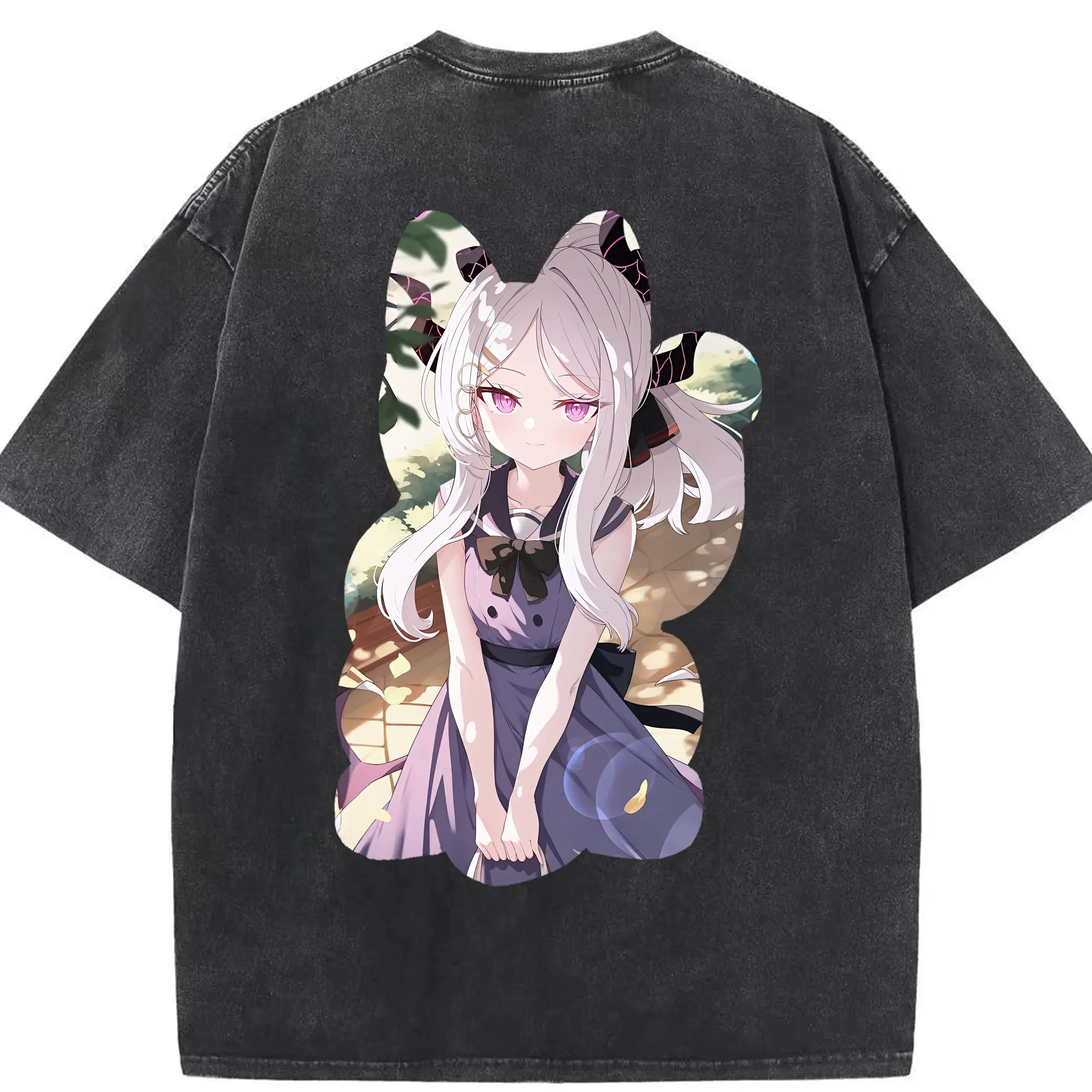 ブルーアーカイブ グッズ 空崎ヒナ - 綿100％ ヴィンテージ風 半袖Tシャツ ・ 背面プリント ・ 柔らか肌触り ・ 通気性 快適 ・ スポーツ カジュアル 外出用