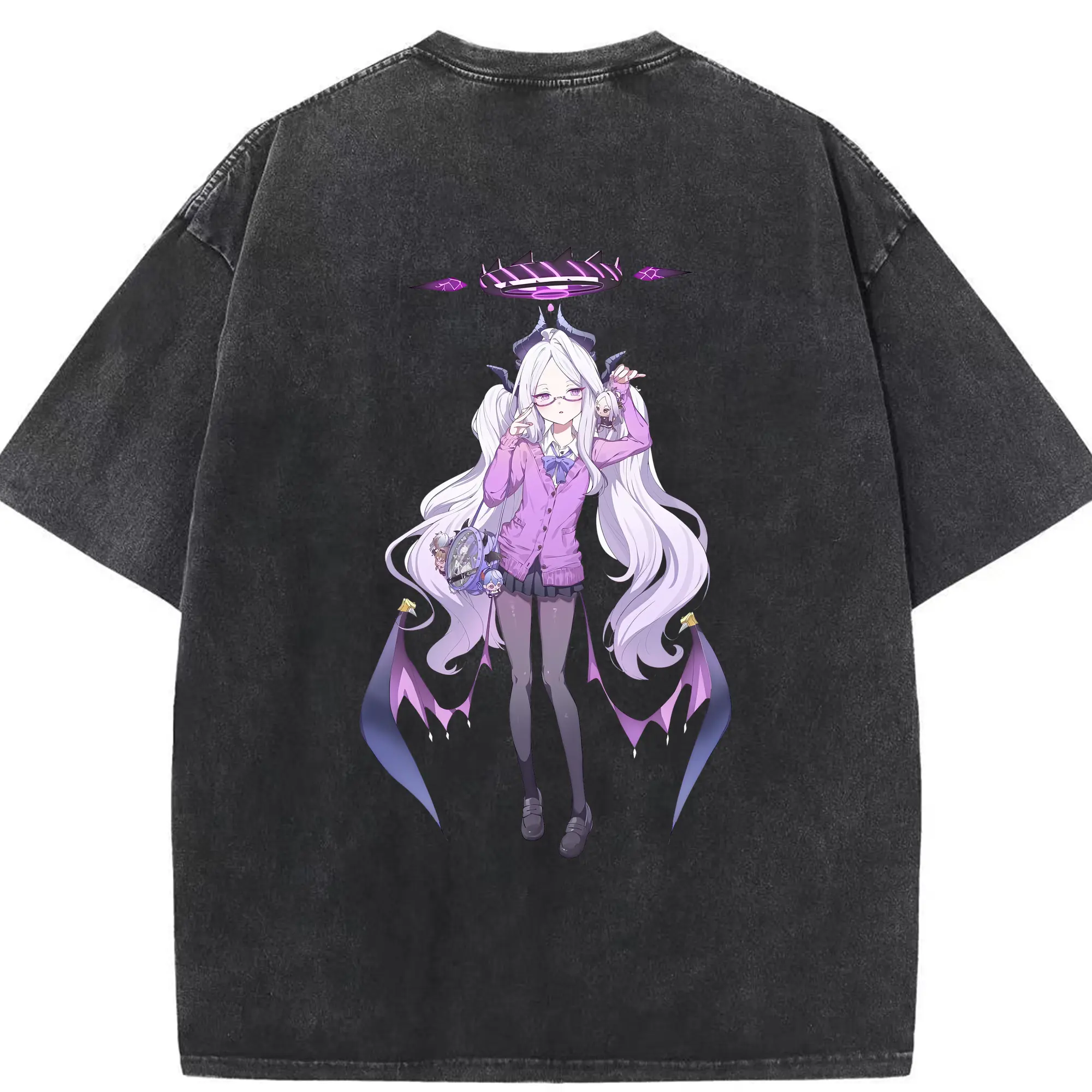 ブルーアーカイブ グッズ 空崎ヒナ - 綿100％ ヴィンテージ風 半袖Tシャツ ・ 背面プリント ・ 柔らか肌触り ・ 通気性 快適 ・ スポーツ カジュアル 外出用