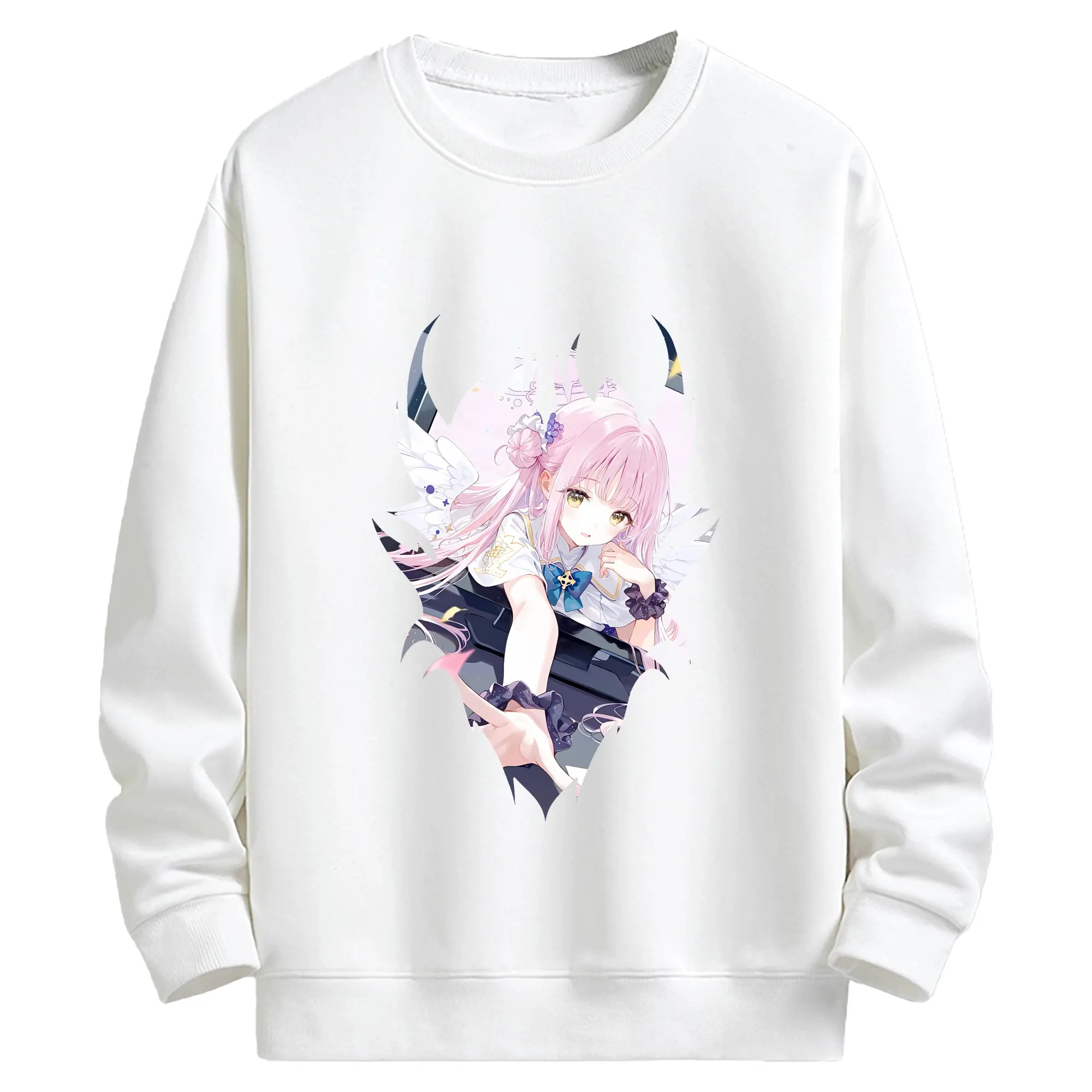 ブルーアーカイブ グッズ 聖園ミカ - キッズ クルーネックスウェットシャツ ・ フロントプリント ・ 綿80％ ポリエステル20％ ・ 快適 通学 スポーツ 日常使い お散歩用