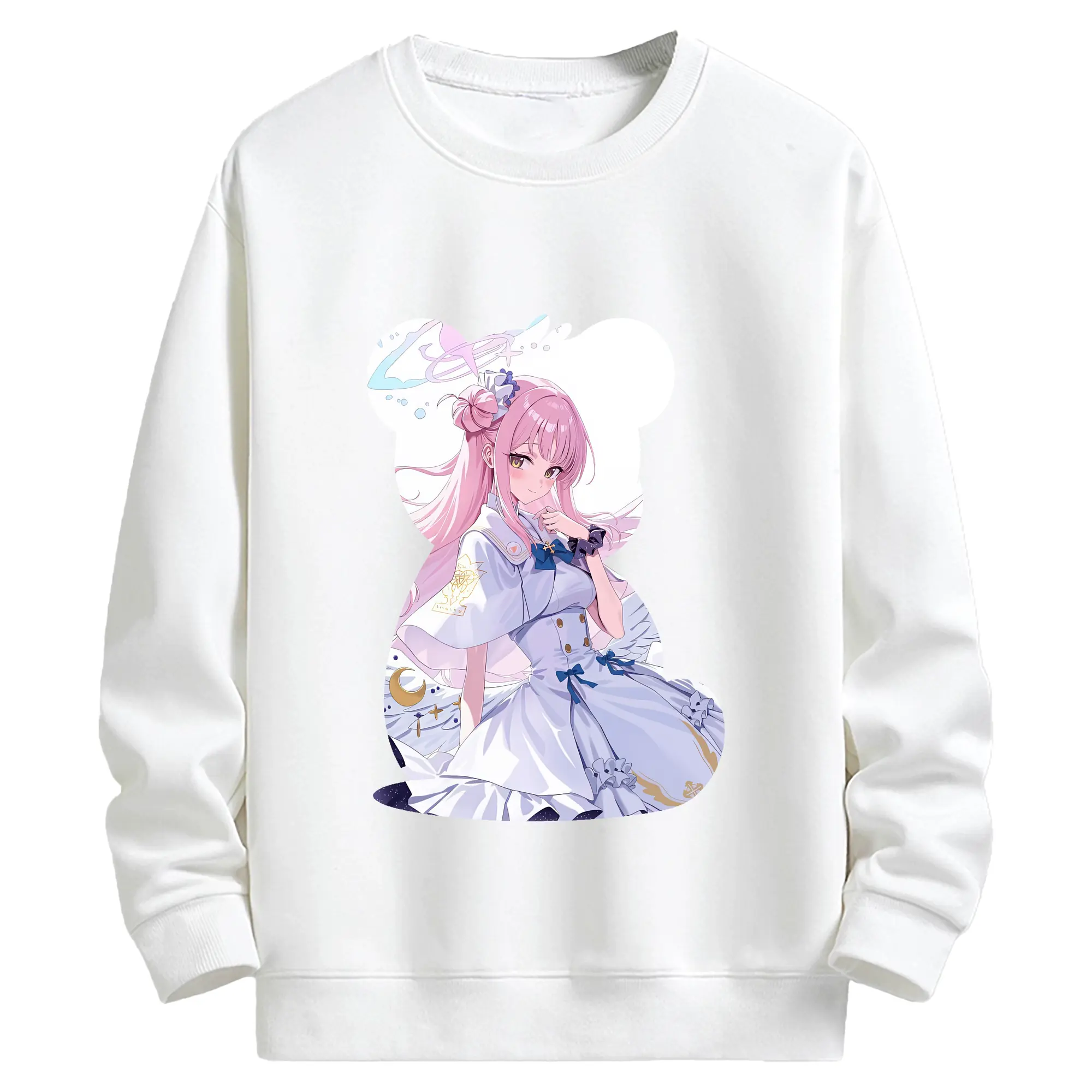 ブルーアーカイブ グッズ 聖園ミカ - キッズ クルーネックスウェットシャツ ・ フロントプリント ・ 綿80％ ポリエステル20％ ・ 快適 通学 スポーツ 日常使い お散歩用