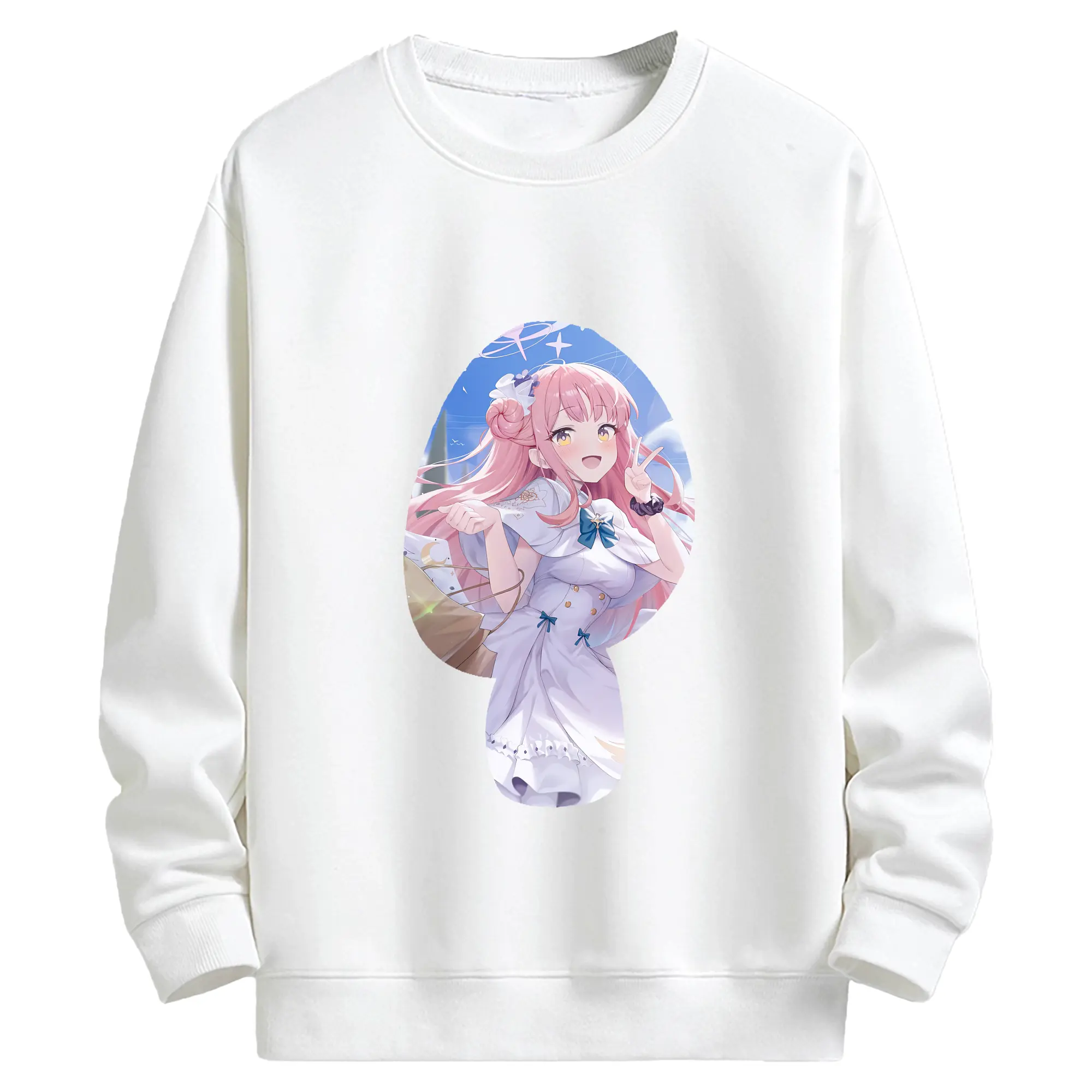 ブルーアーカイブ グッズ 聖園ミカ - キッズ クルーネックスウェットシャツ ・ フロントプリント ・ 綿80％ ポリエステル20％ ・ 快適 通学 スポーツ 日常使い お散歩用