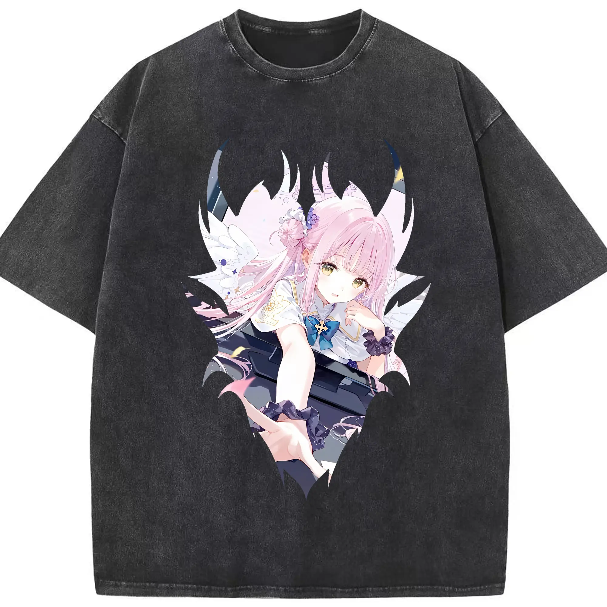 ブルーアーカイブ グッズ 聖園ミカ - 綿100％ ヴィンテージ風 半袖Tシャツ ・ フロントプリント ・ 柔らか肌触り ・ 通気性 快適 ・ スポーツ カジュアル 外出用