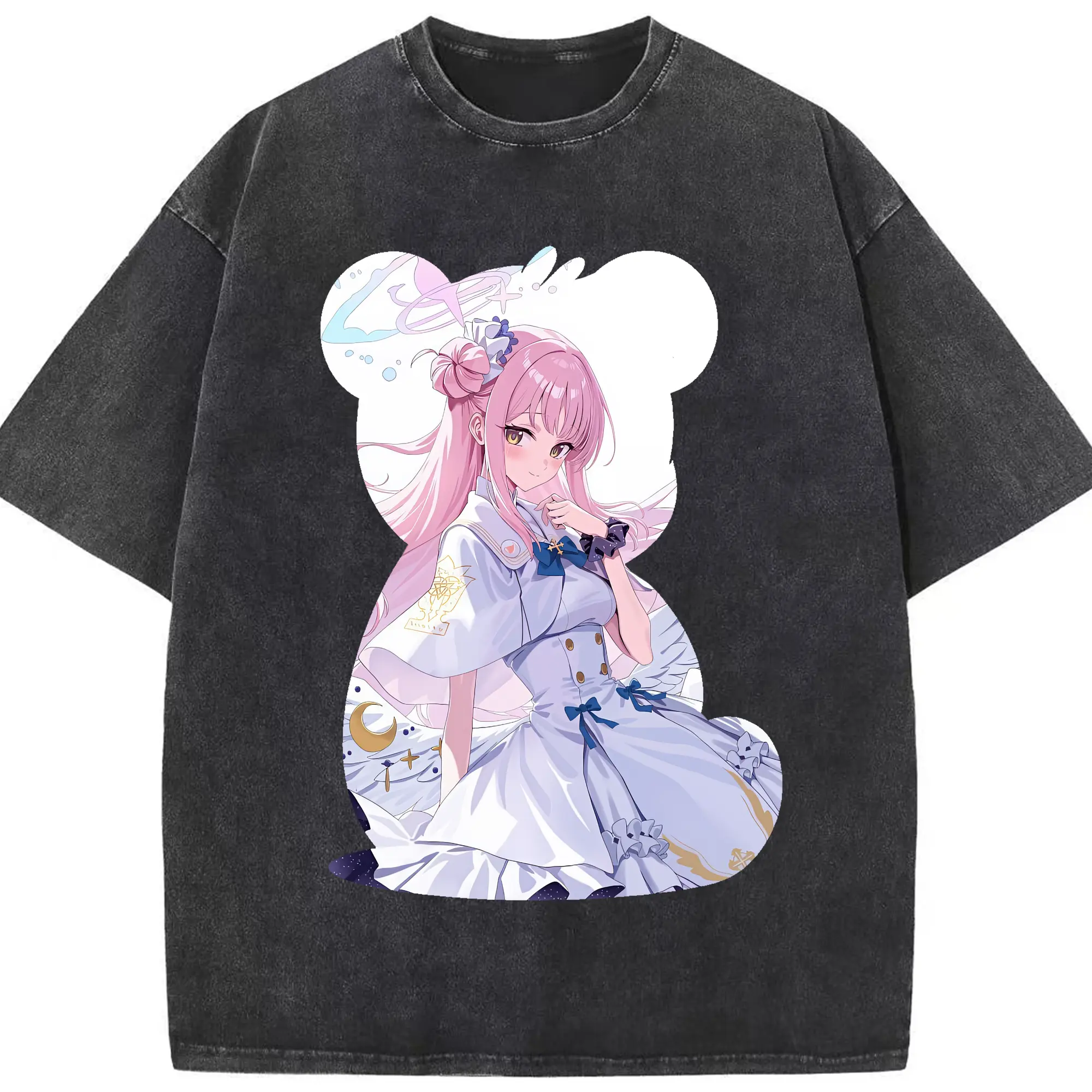 ブルーアーカイブ グッズ 聖園ミカ - 綿100％ ヴィンテージ風 半袖Tシャツ ・ フロントプリント ・ 柔らか肌触り ・ 通気性 快適 ・ スポーツ カジュアル 外出用