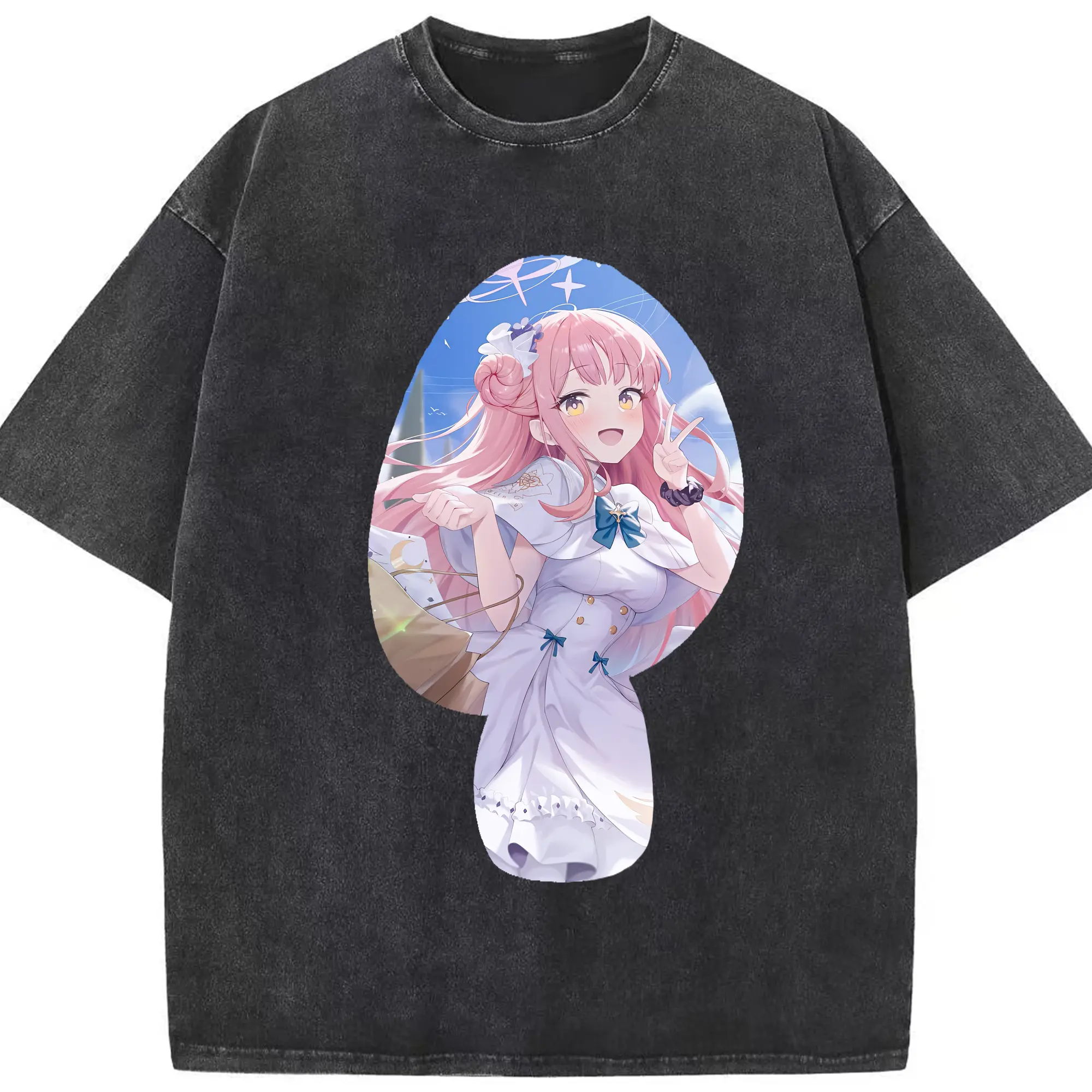 ブルーアーカイブ グッズ 聖園ミカ - 綿100％ ヴィンテージ風 半袖Tシャツ ・ フロントプリント ・ 柔らか肌触り ・ 通気性 快適 ・ スポーツ カジュアル 外出用