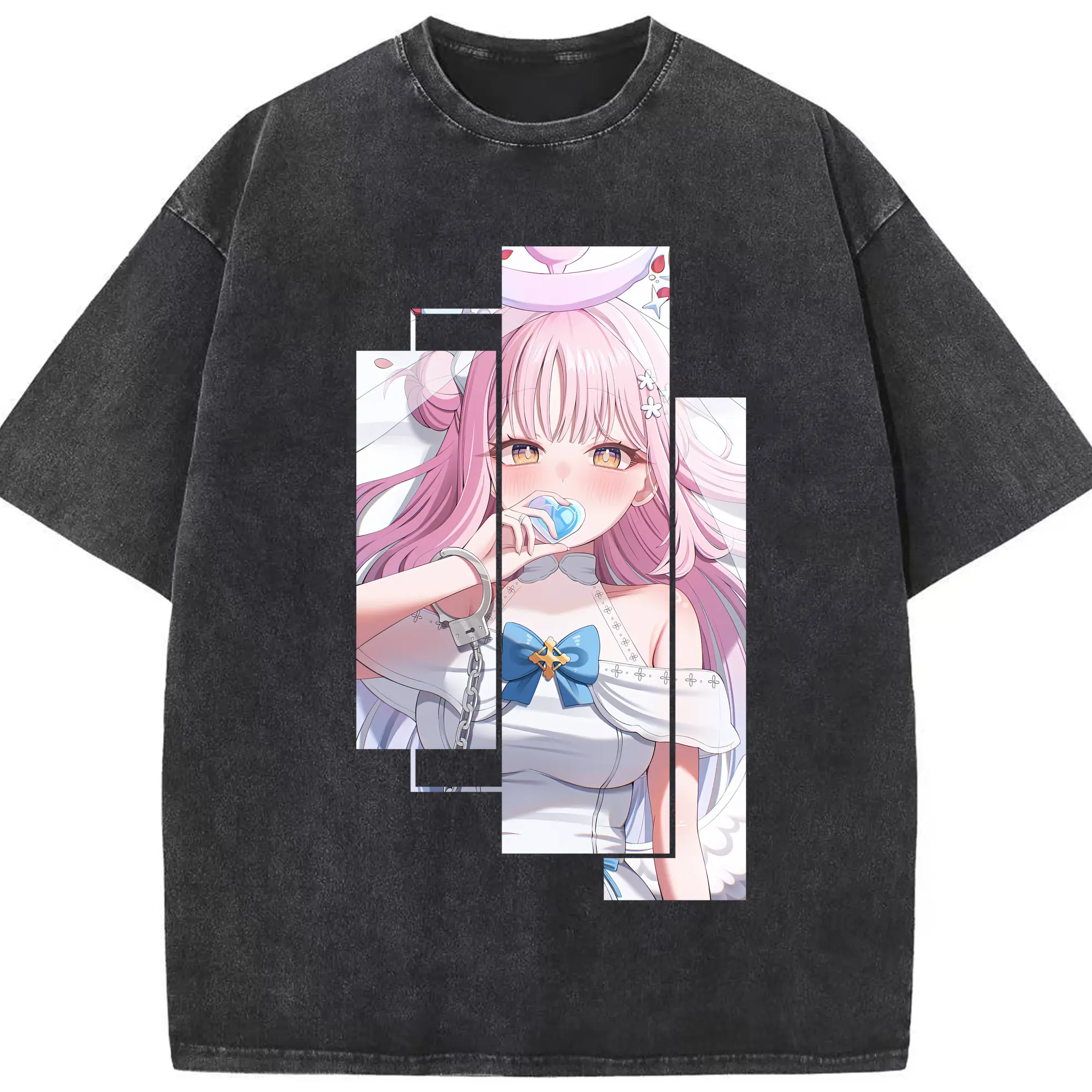 ブルーアーカイブ グッズ 聖園ミカ - 綿100％ ヴィンテージ風 半袖Tシャツ ・ フロントプリント ・ 柔らか肌触り ・ 通気性 快適 ・ スポーツ カジュアル 外出用