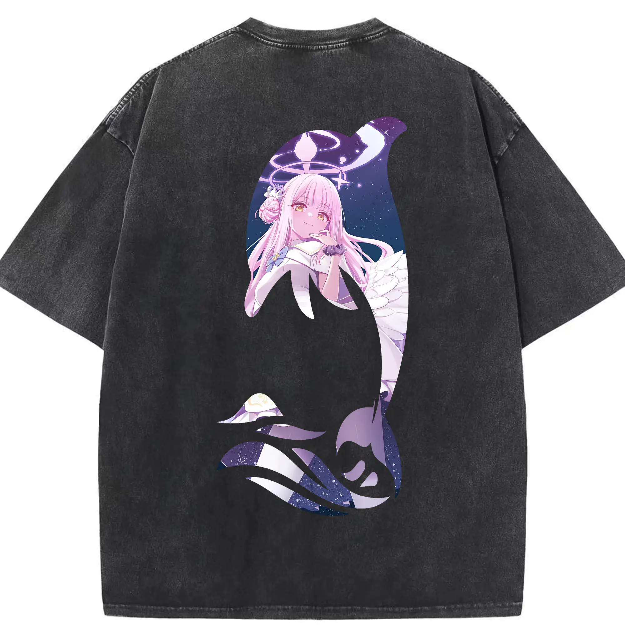 ブルーアーカイブ グッズ 聖園ミカ - 綿100％ ヴィンテージ風 半袖Tシャツ ・ 背面プリント ・ 柔らか肌触り ・ 通気性 快適 ・ スポーツ カジュアル 外出用