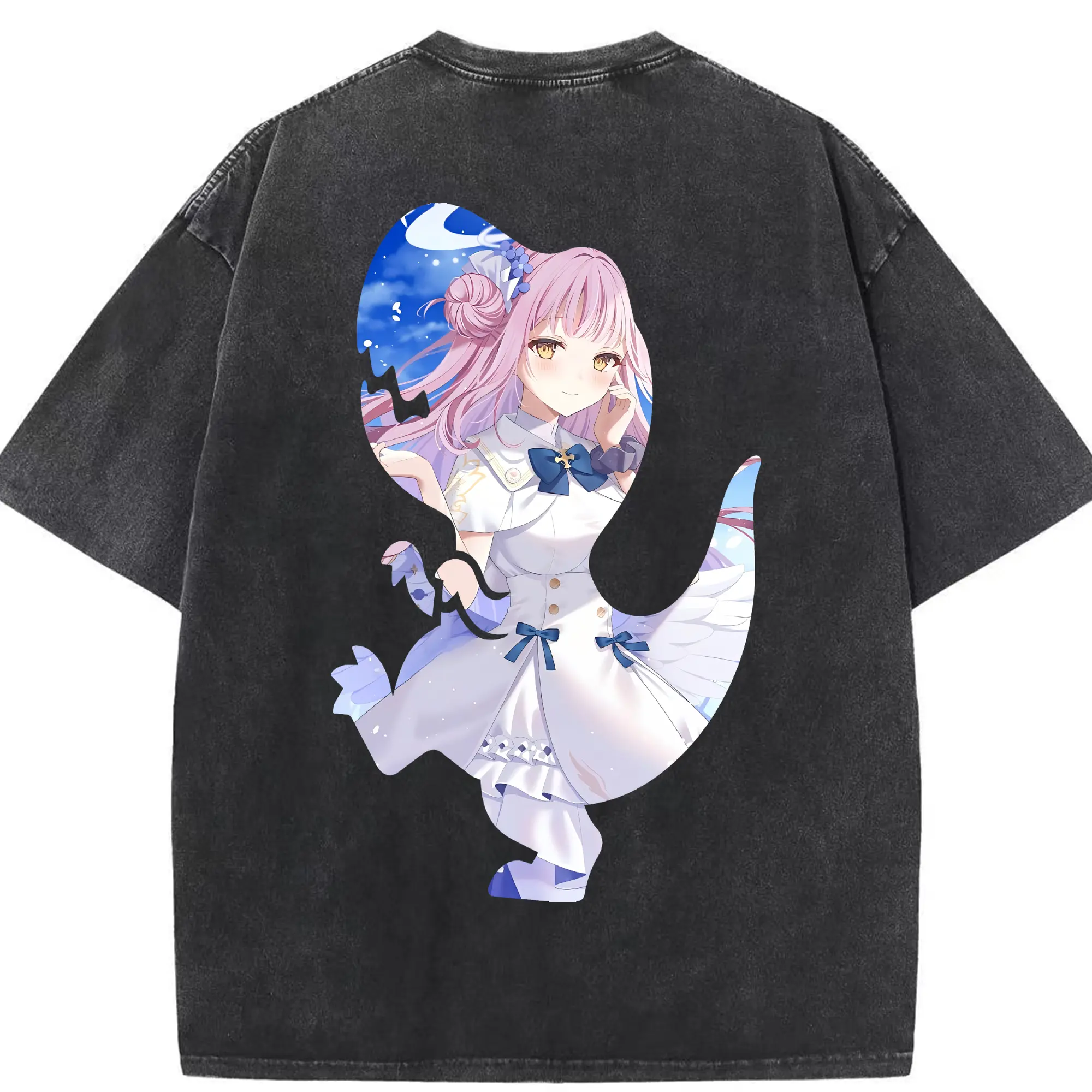 ブルーアーカイブ グッズ 聖園ミカ - 綿100％ ヴィンテージ風 半袖Tシャツ ・ 背面プリント ・ 柔らか肌触り ・ 通気性 快適 ・ スポーツ カジュアル 外出用