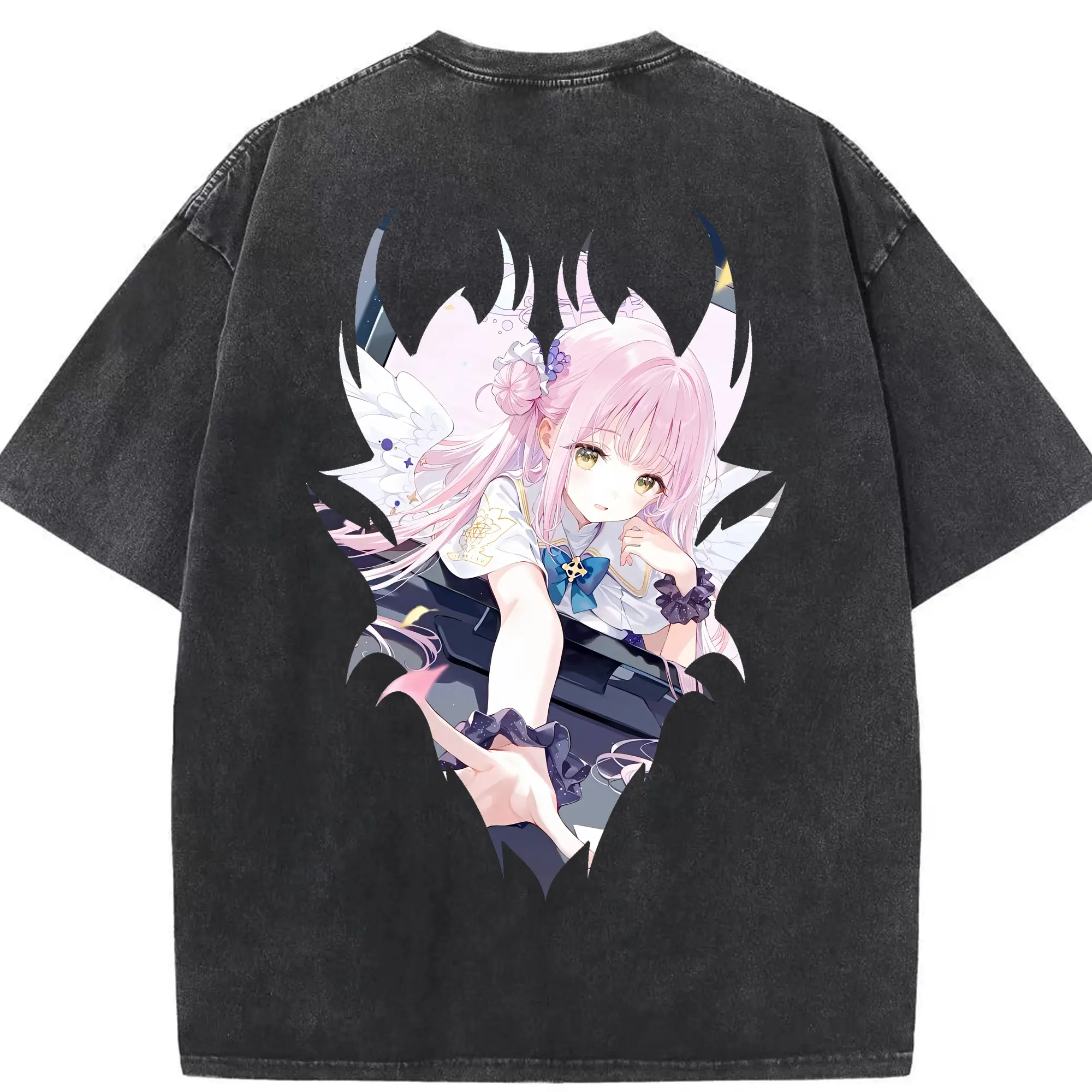 ブルーアーカイブ グッズ 聖園ミカ - 綿100％ ヴィンテージ風 半袖Tシャツ ・ 背面プリント ・ 柔らか肌触り ・ 通気性 快適 ・ スポーツ カジュアル 外出用