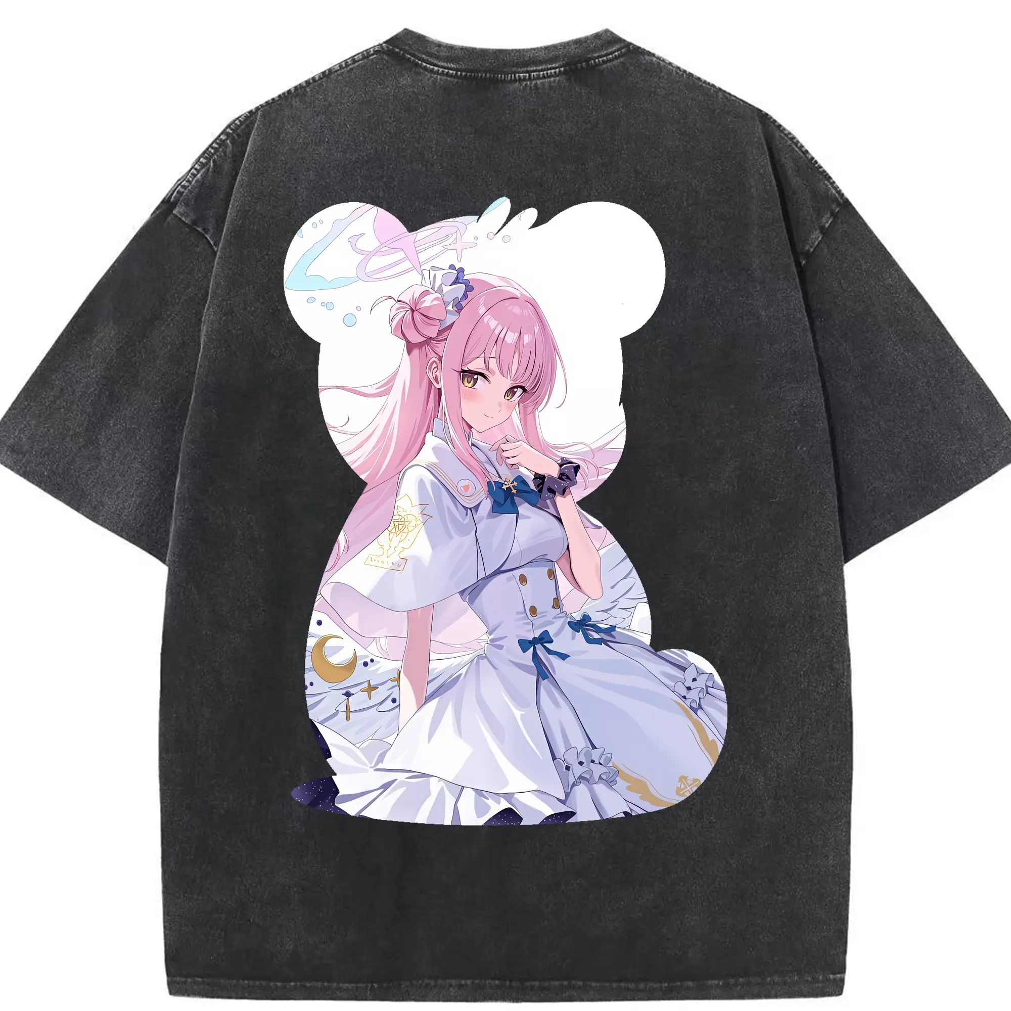 ブルーアーカイブ グッズ 聖園ミカ - 綿100％ ヴィンテージ風 半袖Tシャツ ・ 背面プリント ・ 柔らか肌触り ・ 通気性 快適 ・ スポーツ カジュアル 外出用