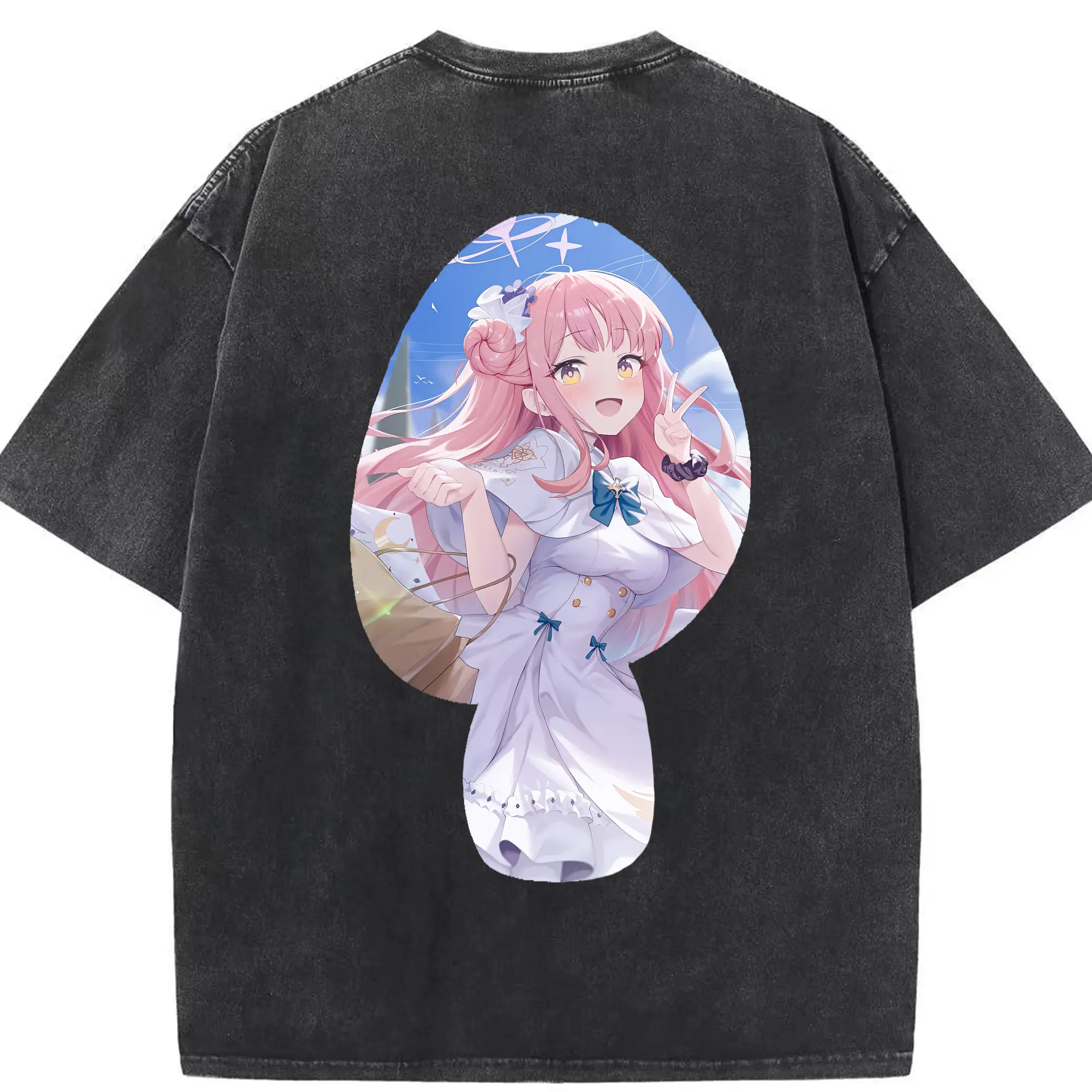 ブルーアーカイブ グッズ 聖園ミカ - 綿100％ ヴィンテージ風 半袖Tシャツ ・ 背面プリント ・ 柔らか肌触り ・ 通気性 快適 ・ スポーツ カジュアル 外出用