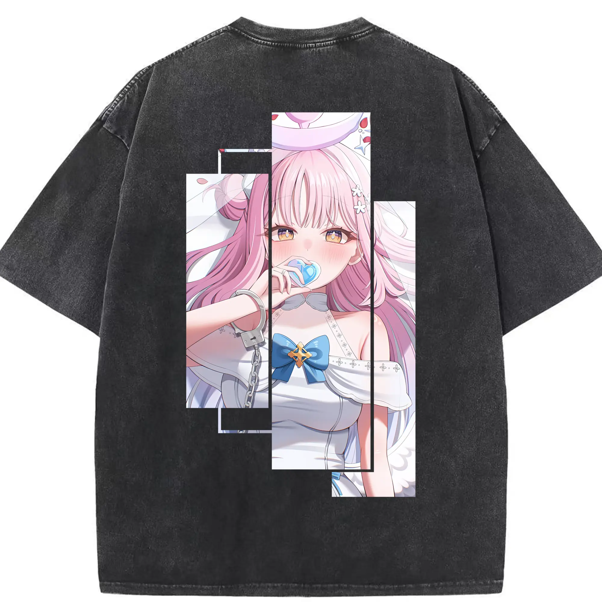 ブルーアーカイブ グッズ 聖園ミカ - 綿100％ ヴィンテージ風 半袖Tシャツ ・ 背面プリント ・ 柔らか肌触り ・ 通気性 快適 ・ スポーツ カジュアル 外出用