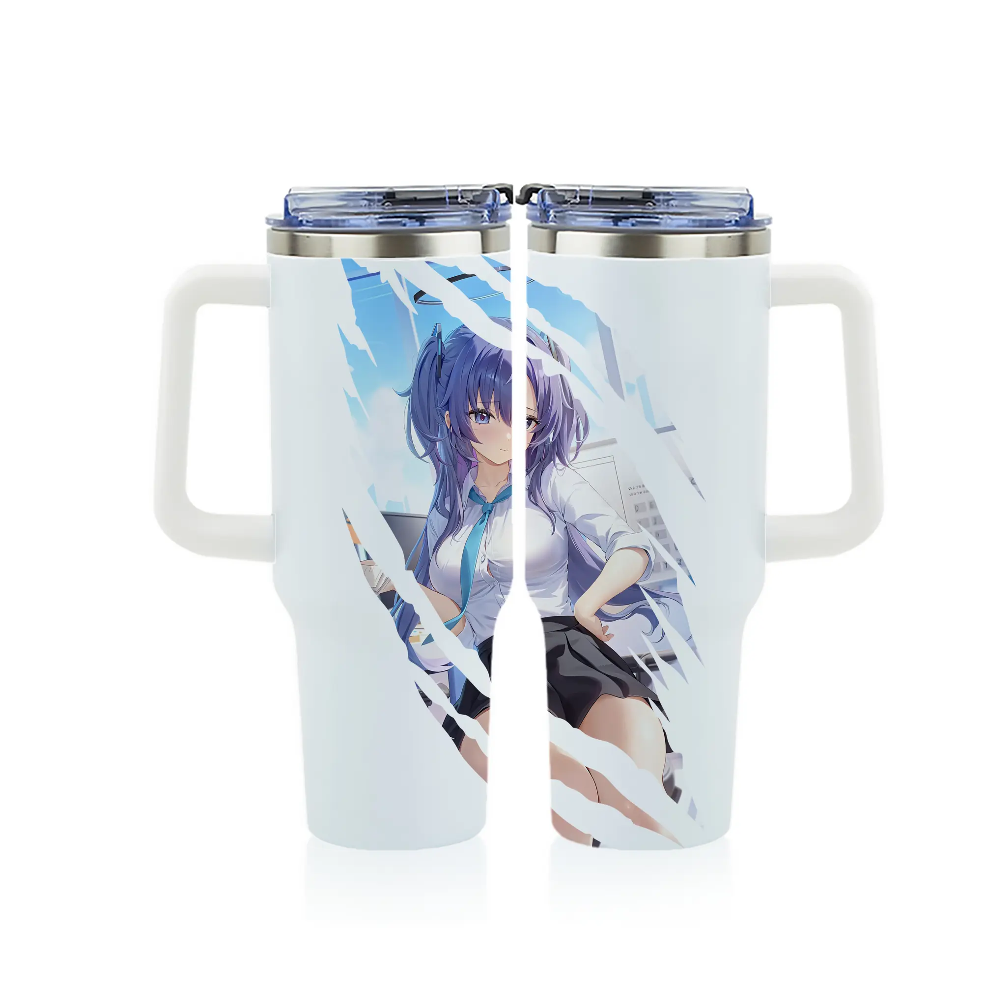 ブルーアーカイブ グッズ 早瀬 ユウカ - 1200mL フルプリント車用タンブラー ・ 304ステンレス 内側 ・ 201ステンレス 外側 ・ 保温 保冷 ・ 通勤 ドライブ アウトドア用