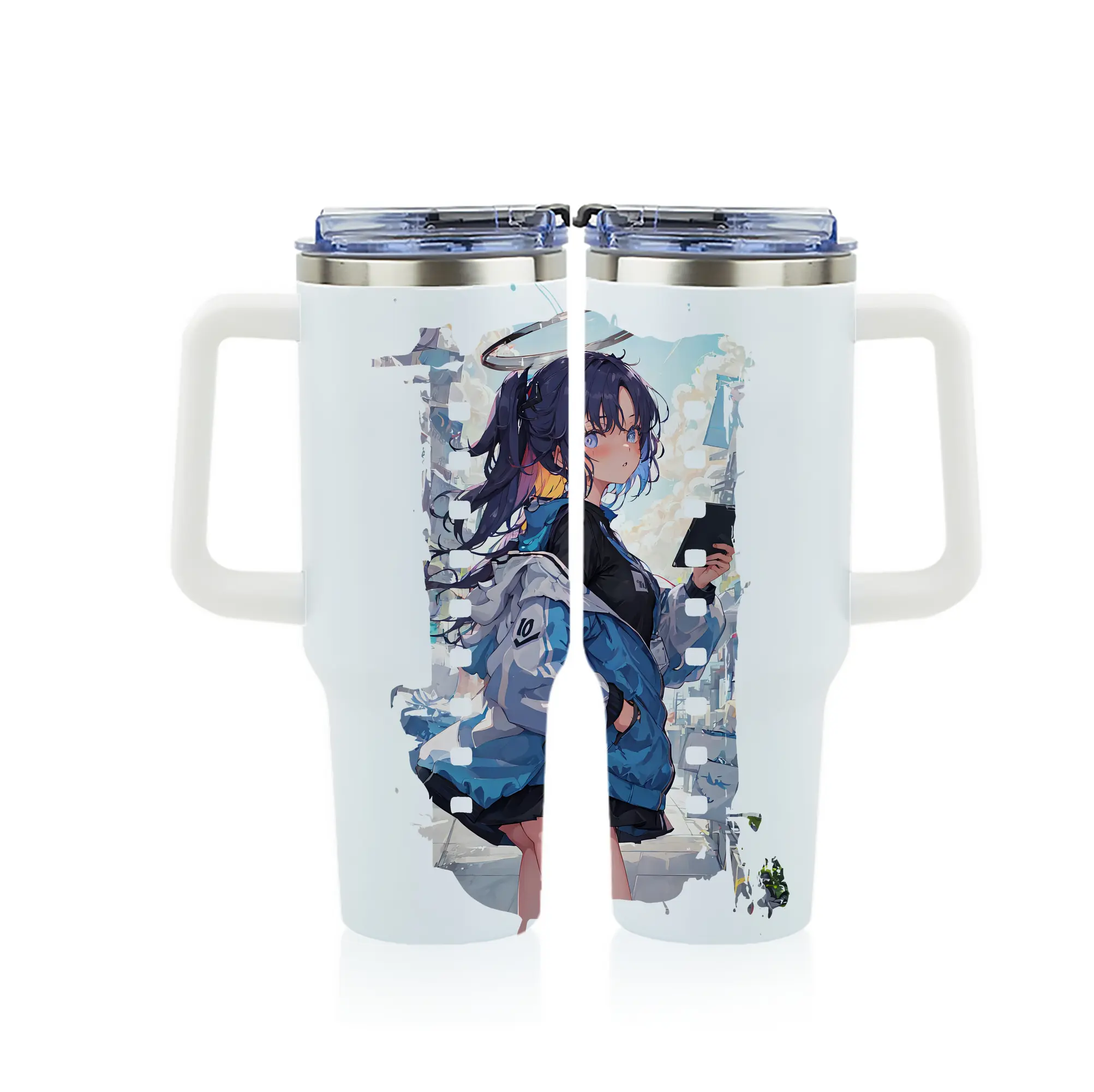 ブルーアーカイブ グッズ 早瀬 ユウカ - 1200mL フルプリント車用タンブラー ・ 304ステンレス 内側 ・ 201ステンレス 外側 ・ 保温 保冷 ・ 通勤 ドライブ アウトドア用