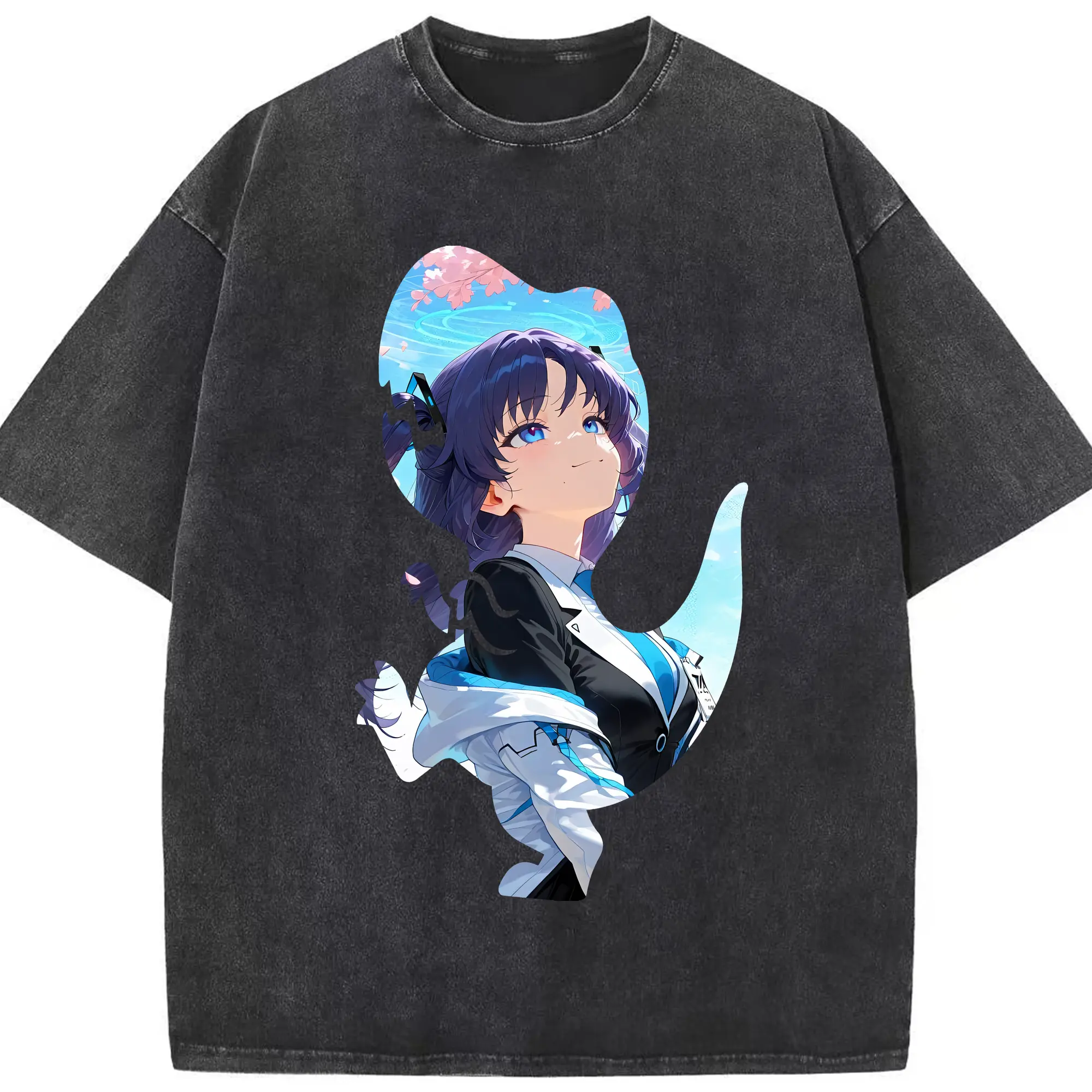 ブルーアーカイブ グッズ 早瀬 ユウカ - 綿100％ ヴィンテージ風 半袖Tシャツ ・ フロントプリント ・ 柔らか肌触り ・ 通気性 快適 ・ スポーツ カジュアル 外出用