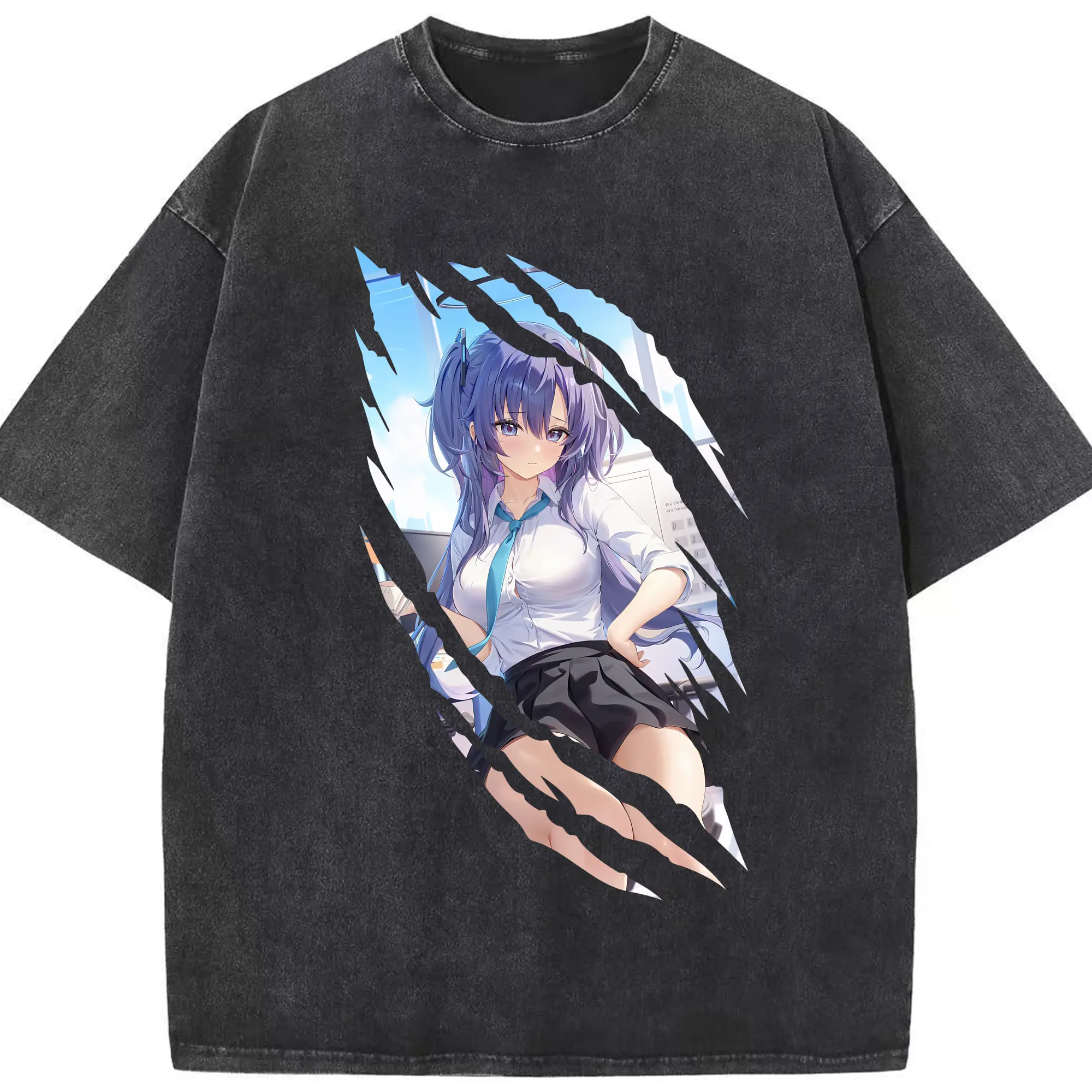 ブルーアーカイブ グッズ 早瀬 ユウカ - 綿100％ ヴィンテージ風 半袖Tシャツ ・ フロントプリント ・ 柔らか肌触り ・ 通気性 快適 ・ スポーツ カジュアル 外出用