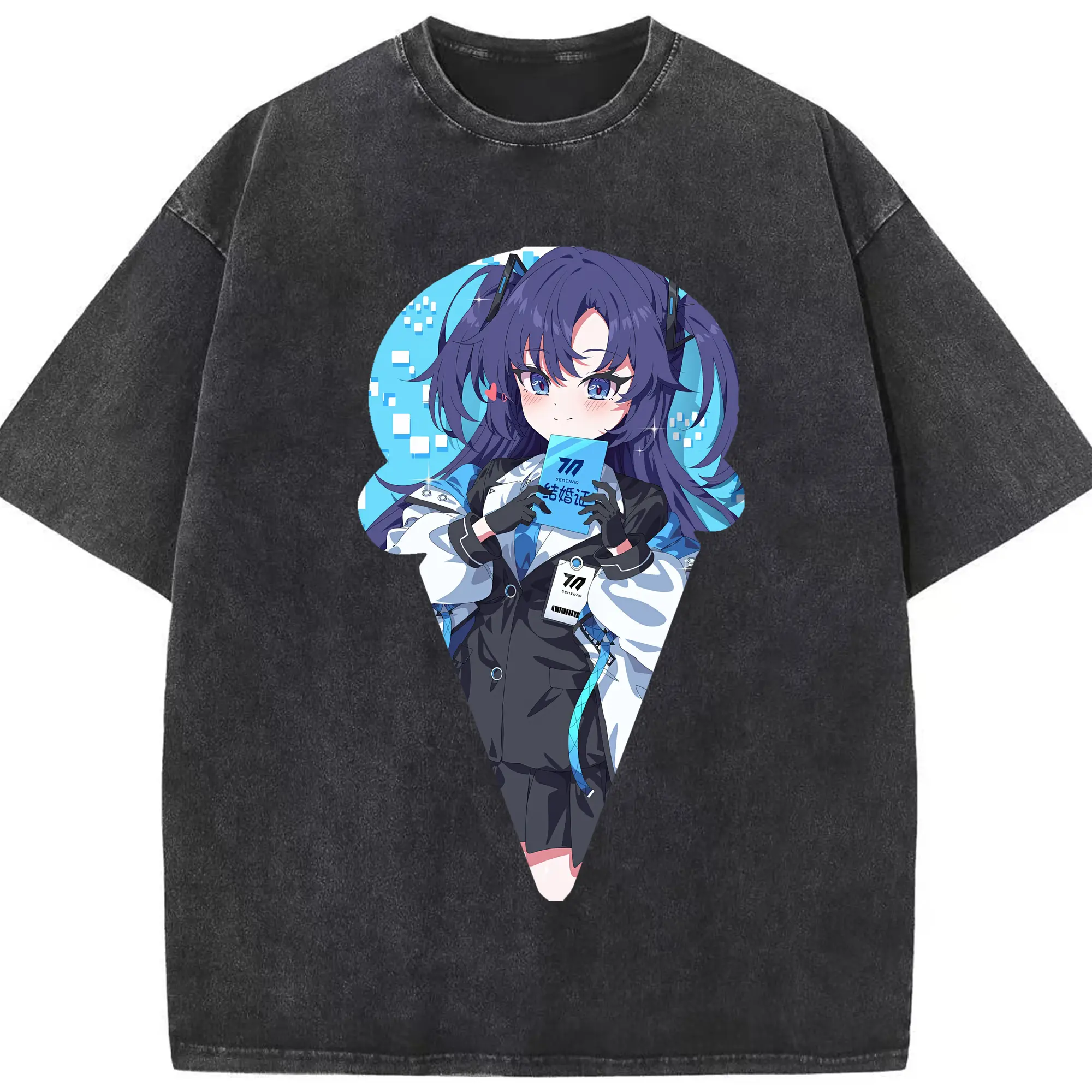 ブルーアーカイブ グッズ 早瀬 ユウカ - 綿100％ ヴィンテージ風 半袖Tシャツ ・ フロントプリント ・ 柔らか肌触り ・ 通気性 快適 ・ スポーツ カジュアル 外出用