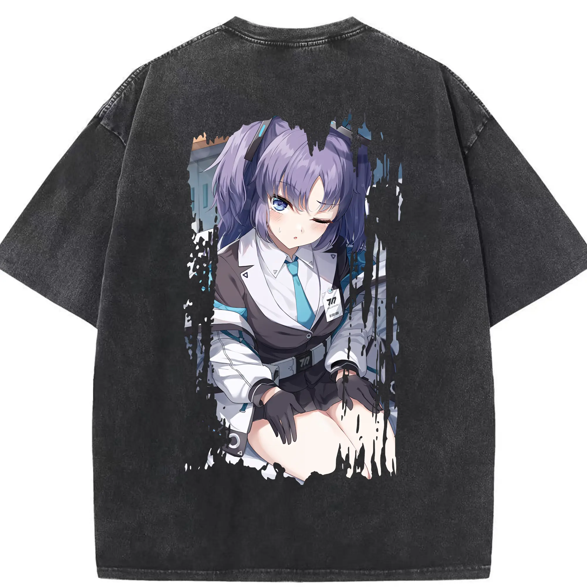 ブルーアーカイブ グッズ 早瀬 ユウカ - 綿100％ ヴィンテージ風 半袖Tシャツ ・ 背面プリント ・ 柔らか肌触り ・ 通気性 快適 ・ スポーツ カジュアル 外出用