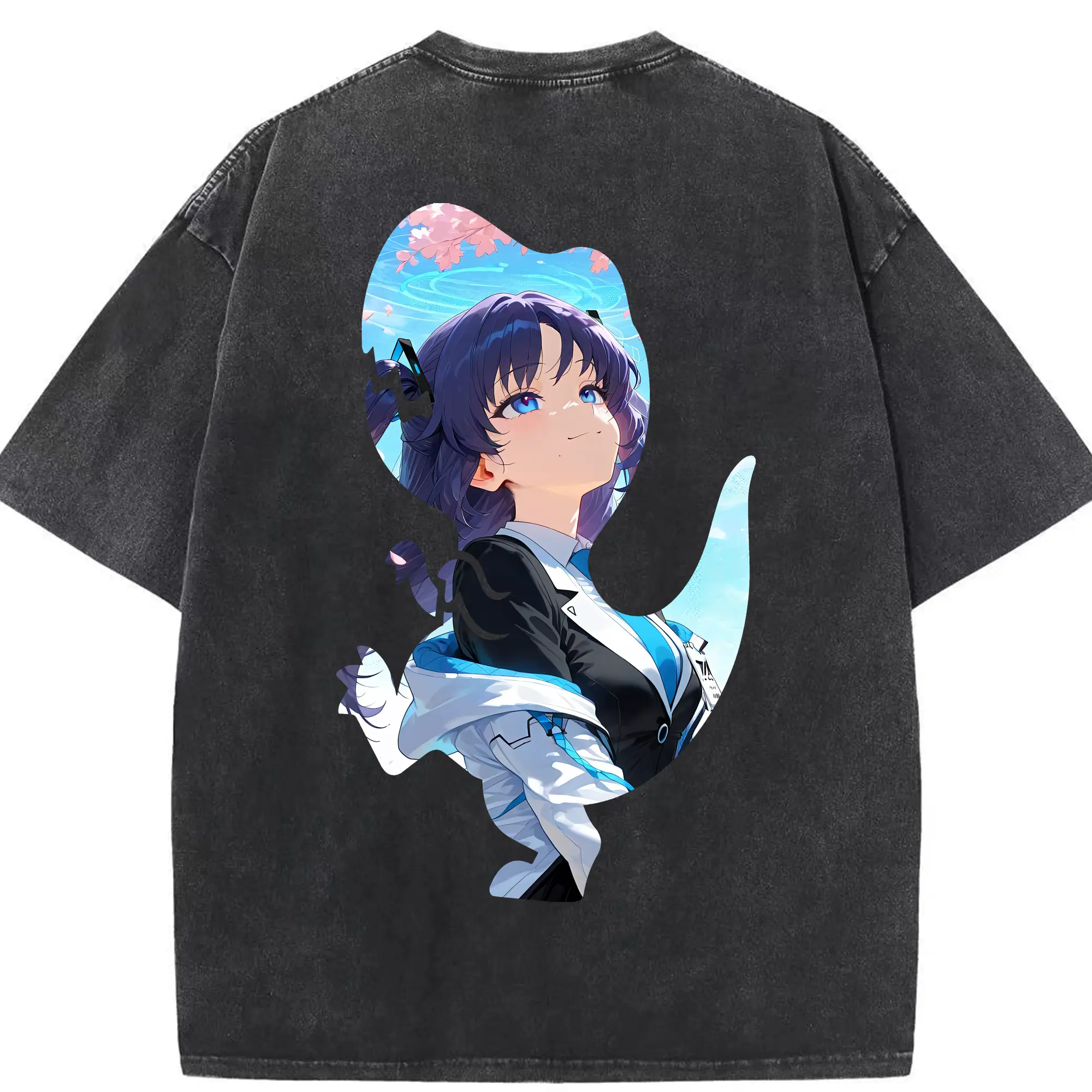 ブルーアーカイブ グッズ 早瀬 ユウカ - 綿100％ ヴィンテージ風 半袖Tシャツ ・ 背面プリント ・ 柔らか肌触り ・ 通気性 快適 ・ スポーツ カジュアル 外出用