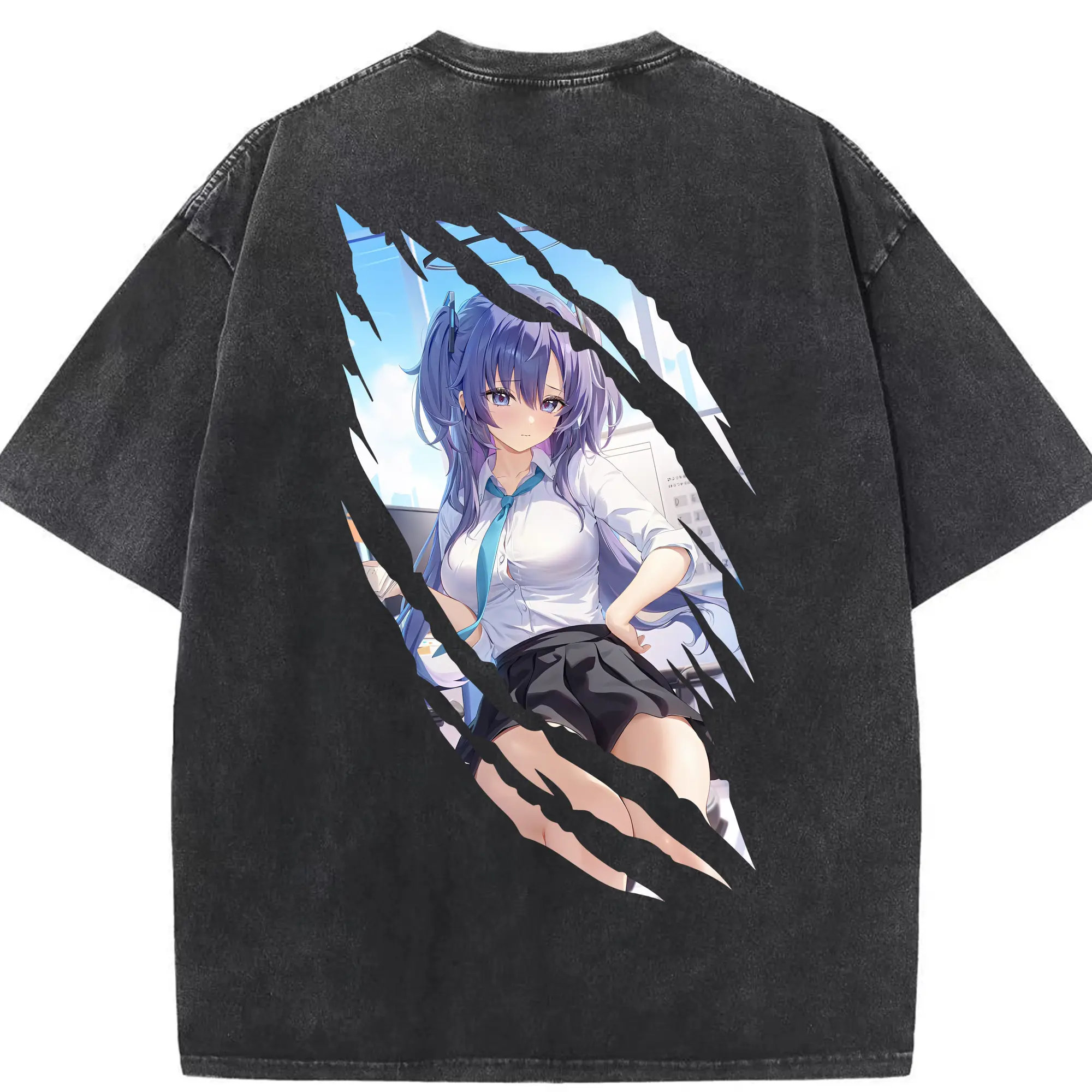 ブルーアーカイブ グッズ 早瀬 ユウカ - 綿100％ ヴィンテージ風 半袖Tシャツ ・ 背面プリント ・ 柔らか肌触り ・ 通気性 快適 ・ スポーツ カジュアル 外出用