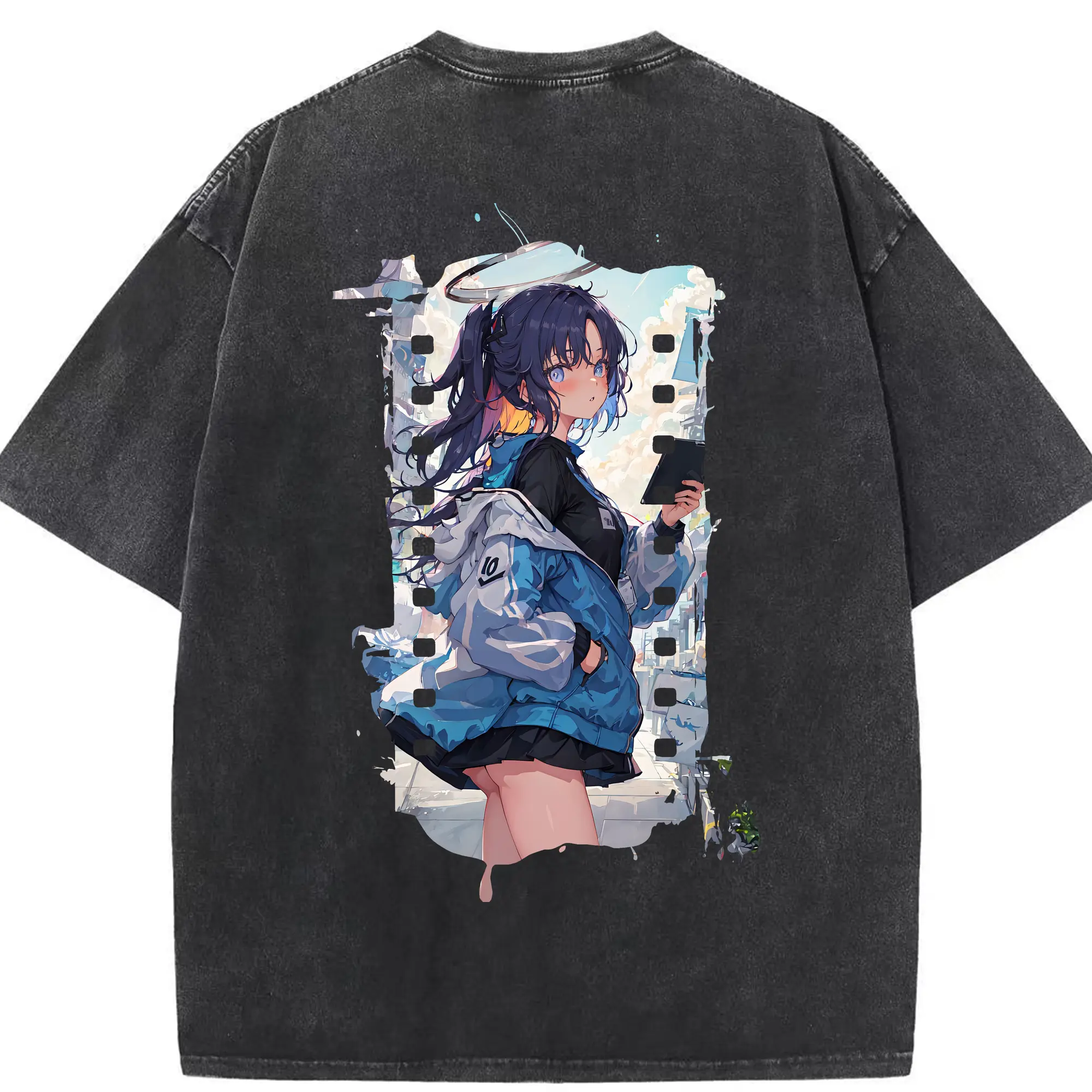 ブルーアーカイブ グッズ 早瀬 ユウカ - 綿100％ ヴィンテージ風 半袖Tシャツ ・ 背面プリント ・ 柔らか肌触り ・ 通気性 快適 ・ スポーツ カジュアル 外出用