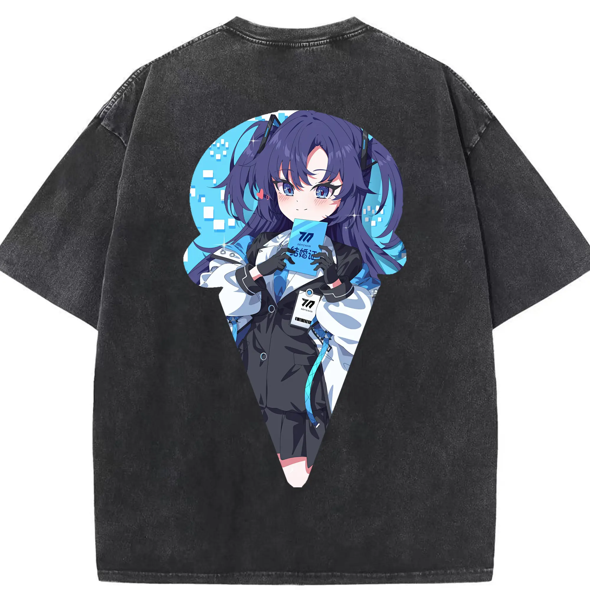 ブルーアーカイブ グッズ 早瀬 ユウカ - 綿100％ ヴィンテージ風 半袖Tシャツ ・ 背面プリント ・ 柔らか肌触り ・ 通気性 快適 ・ スポーツ カジュアル 外出用