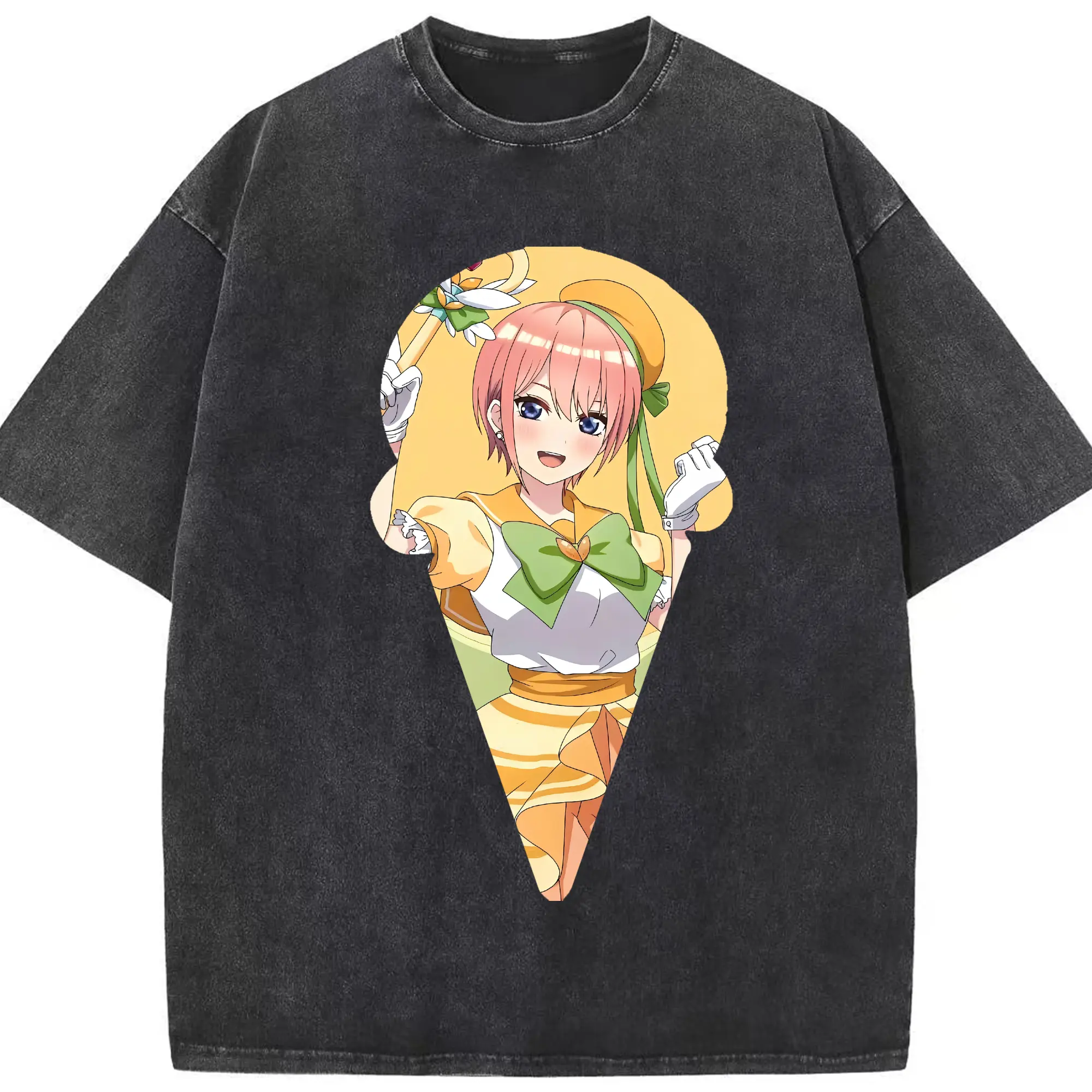 五等分の花嫁 グッズ 中野 一花 - 綿100％ ヴィンテージ風 半袖Tシャツ ・ フロントプリント ・ 柔らか肌触り ・ 通気性 快適 ・ スポーツ カジュアル 外出用