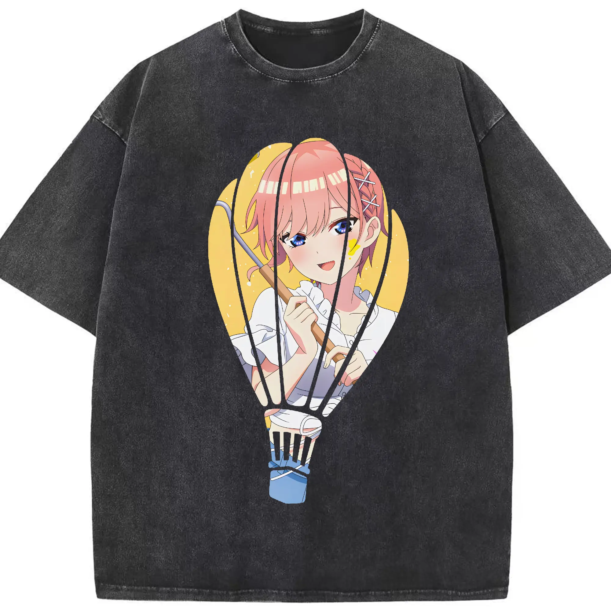 五等分の花嫁 グッズ 中野 一花 - 綿100％ ヴィンテージ風 半袖Tシャツ ・ フロントプリント ・ 柔らか肌触り ・ 通気性 快適 ・ スポーツ カジュアル 外出用
