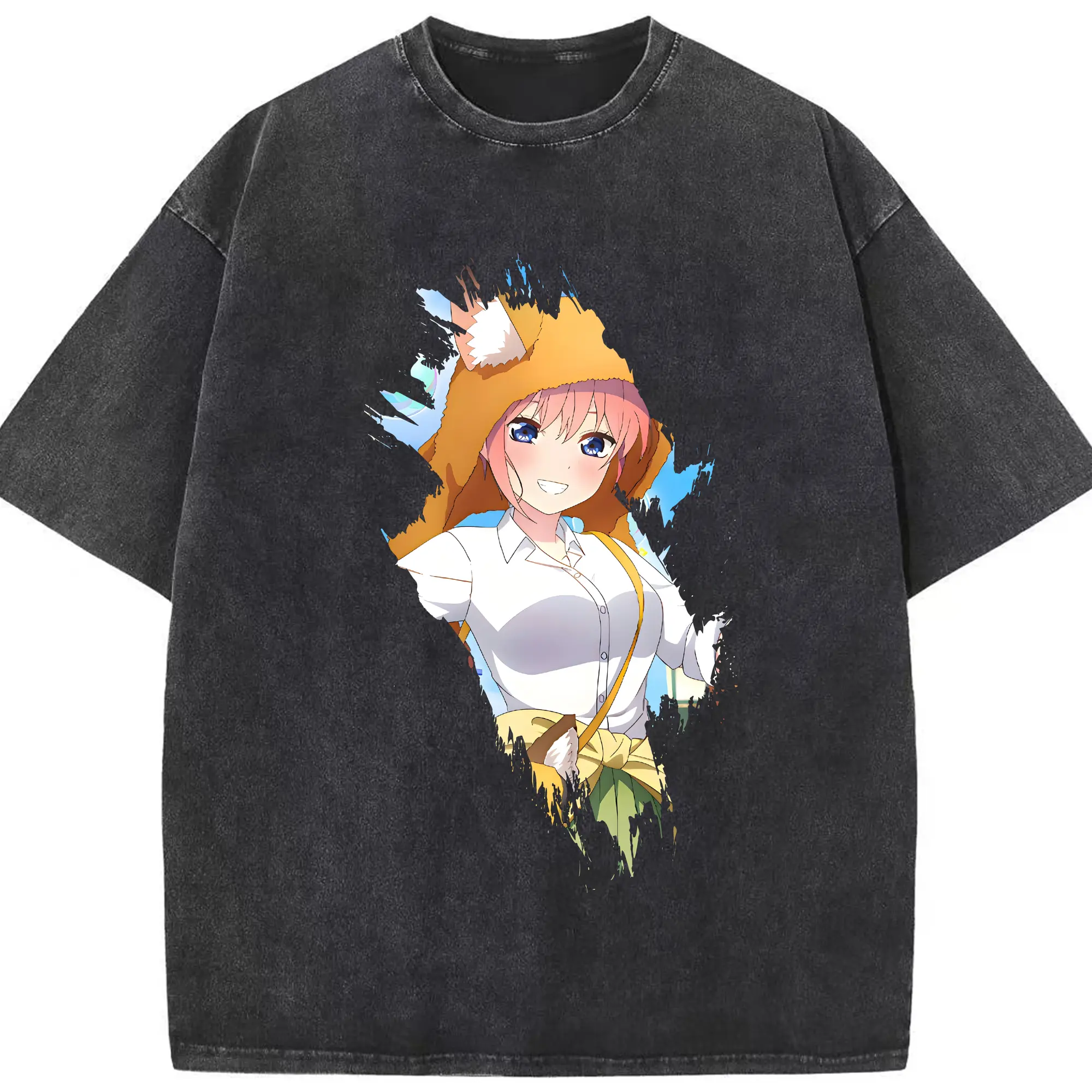 五等分の花嫁 グッズ 中野 一花 - 綿100％ ヴィンテージ風 半袖Tシャツ ・ フロントプリント ・ 柔らか肌触り ・ 通気性 快適 ・ スポーツ カジュアル 外出用