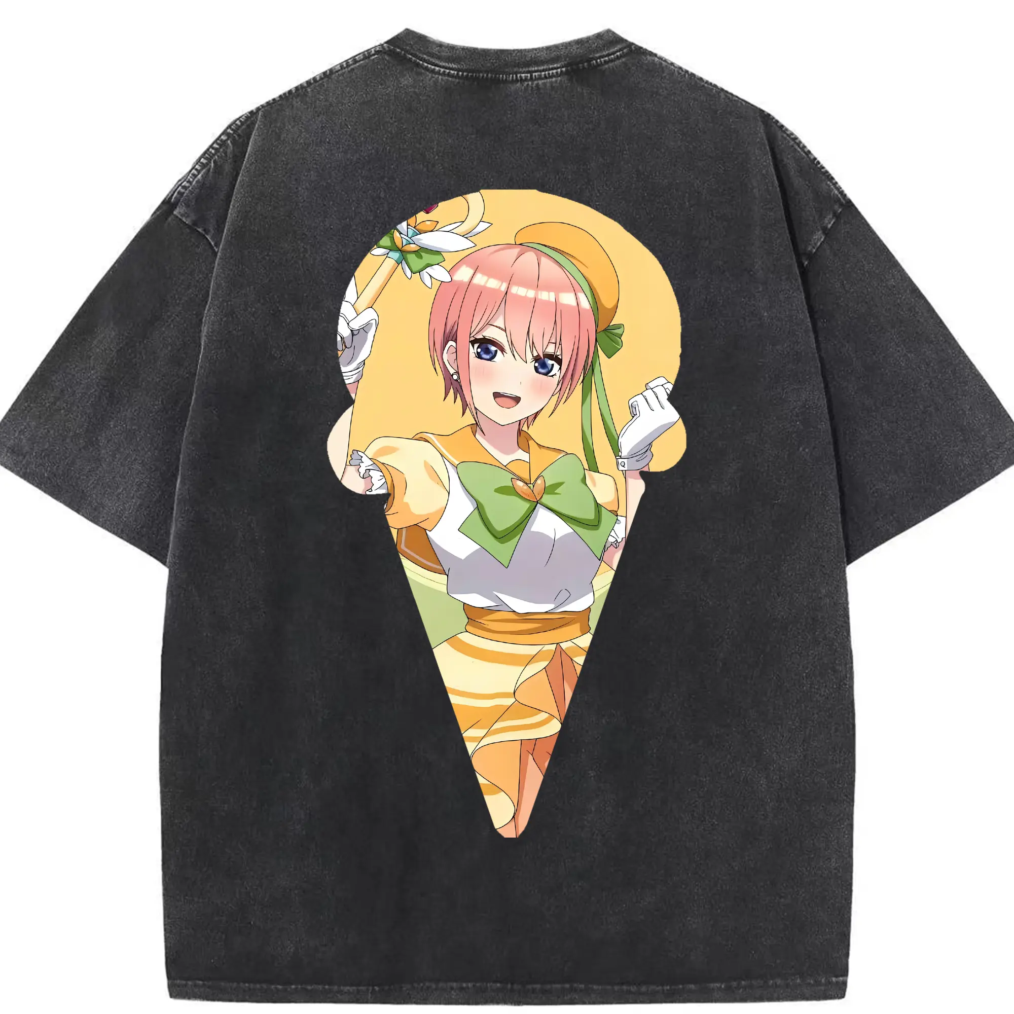 五等分の花嫁 グッズ 中野 一花 - 綿100％ ヴィンテージ風 半袖Tシャツ ・ 背面プリント ・ 柔らか肌触り ・ 通気性 快適 ・ スポーツ カジュアル 外出用