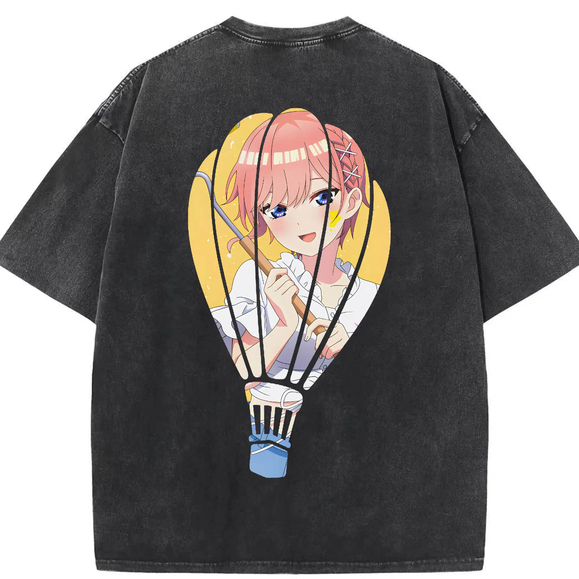 五等分の花嫁 グッズ 中野 一花 - 綿100％ ヴィンテージ風 半袖Tシャツ ・ 背面プリント ・ 柔らか肌触り ・ 通気性 快適 ・ スポーツ カジュアル 外出用
